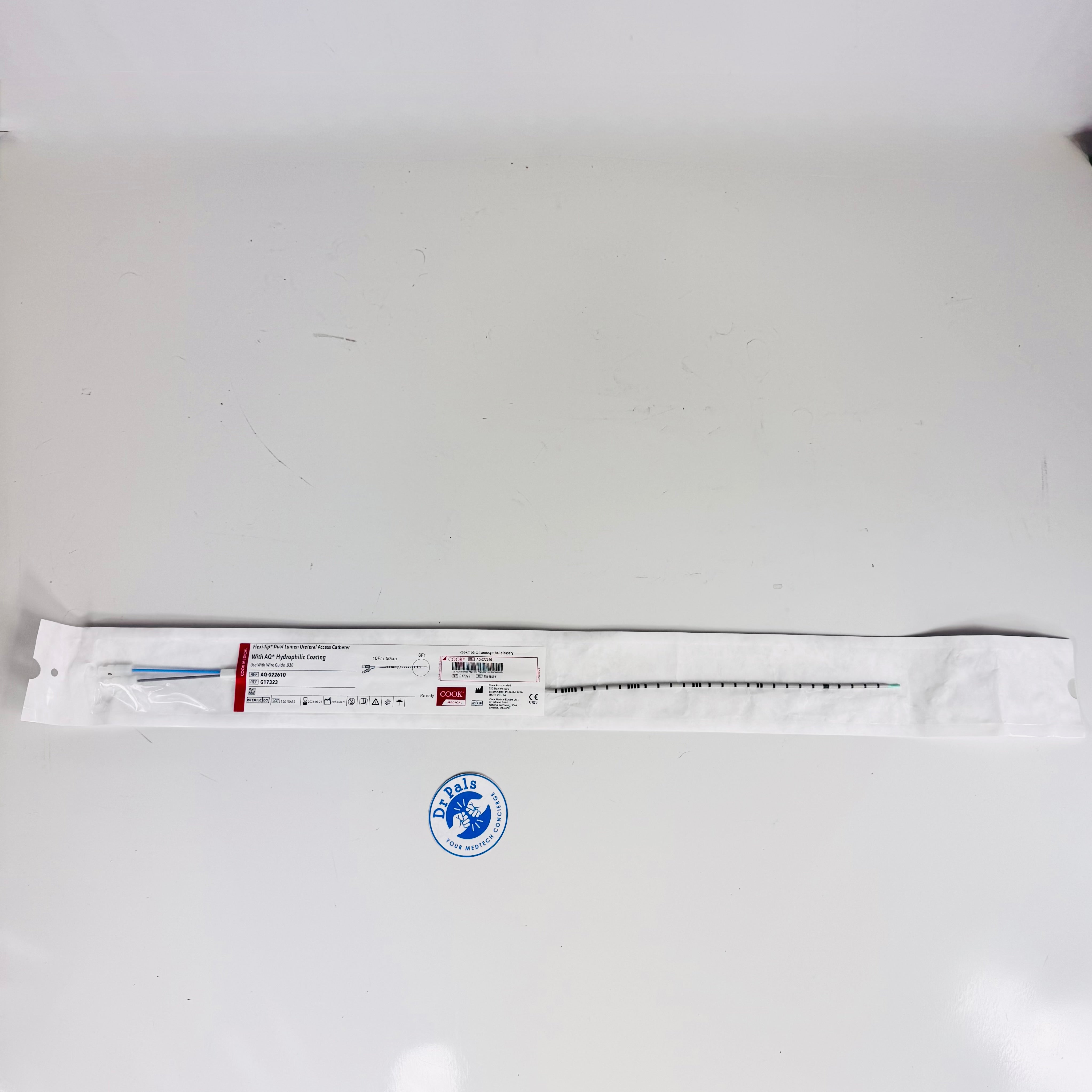 Cook Medical G17323 | 6/10 Fr x 50 cm Flexi‑Tip Dual Lumen Ureteral Access Catheter with AQ Hydrophilic Coating