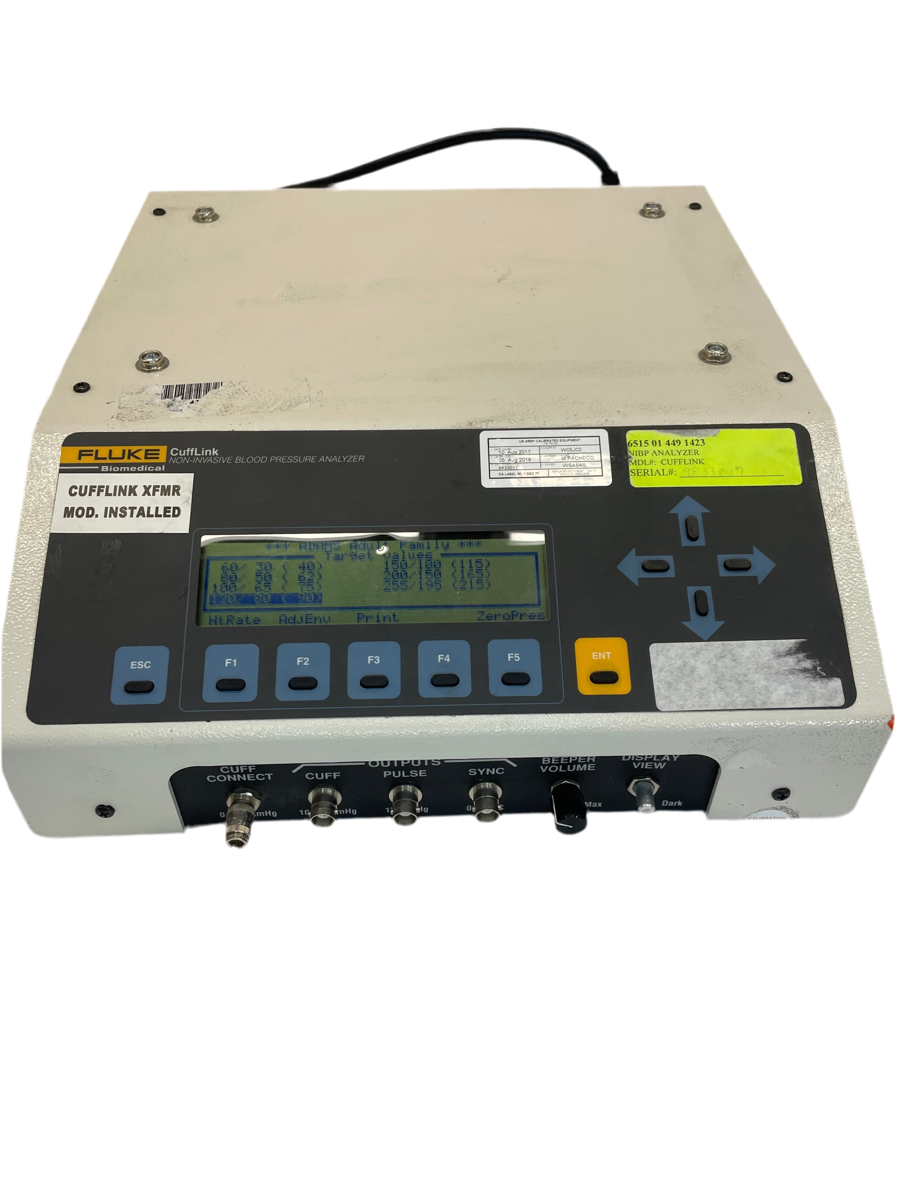 Fluke Biomedical Cufflink NIBP Analyzer; Cufflink XFMR Mod. Installed