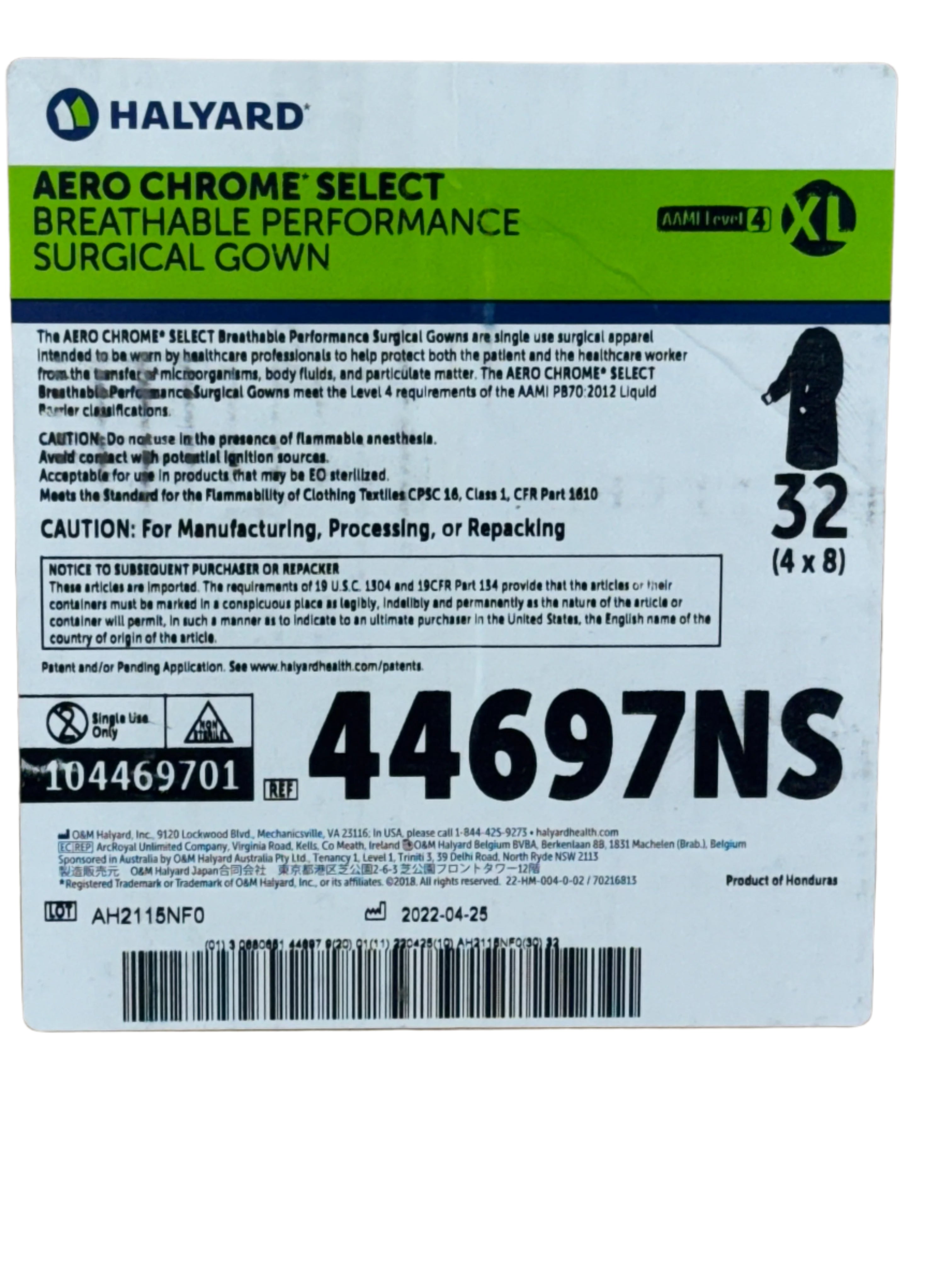 Halyard Aero Chrome 44697NS Non Sterile XL Surgical Gown | AAMI Level 4 Protection