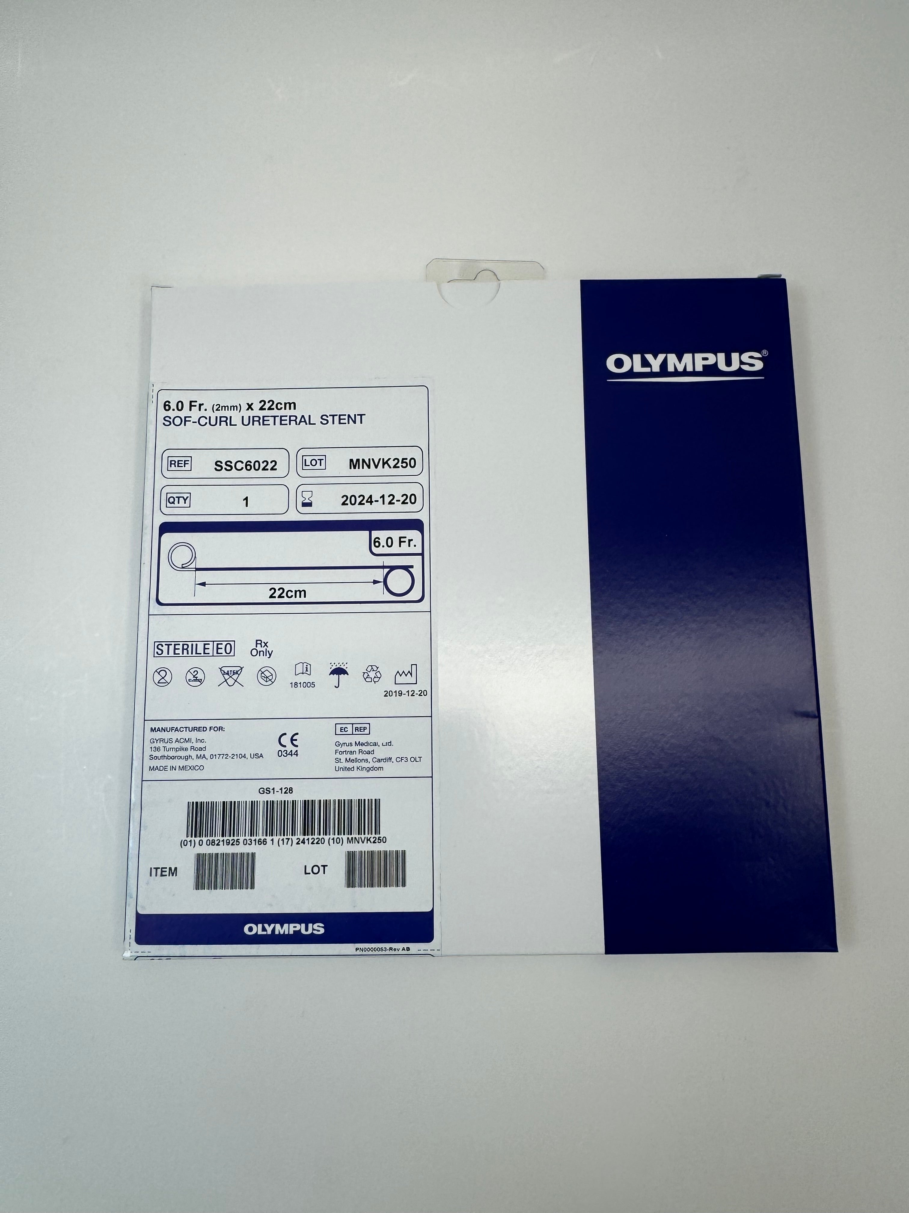 Olympus SSC6022 | 6Fr x 22cm Sof-Curl Double-J Ureteral Stent