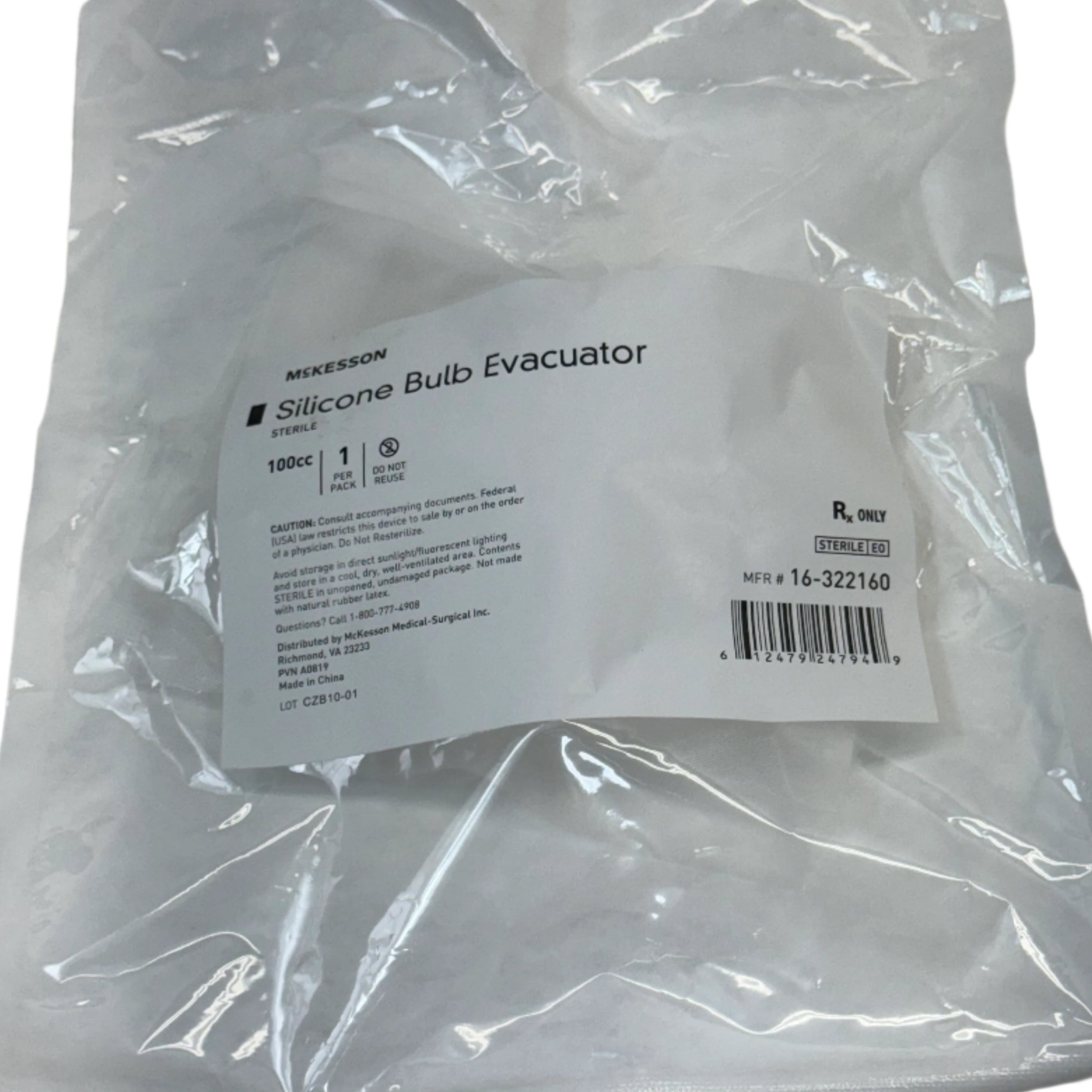 McKesson Silicone Bulb Evacuator 16-322160, 100 mL Drainage Device, Box of 11