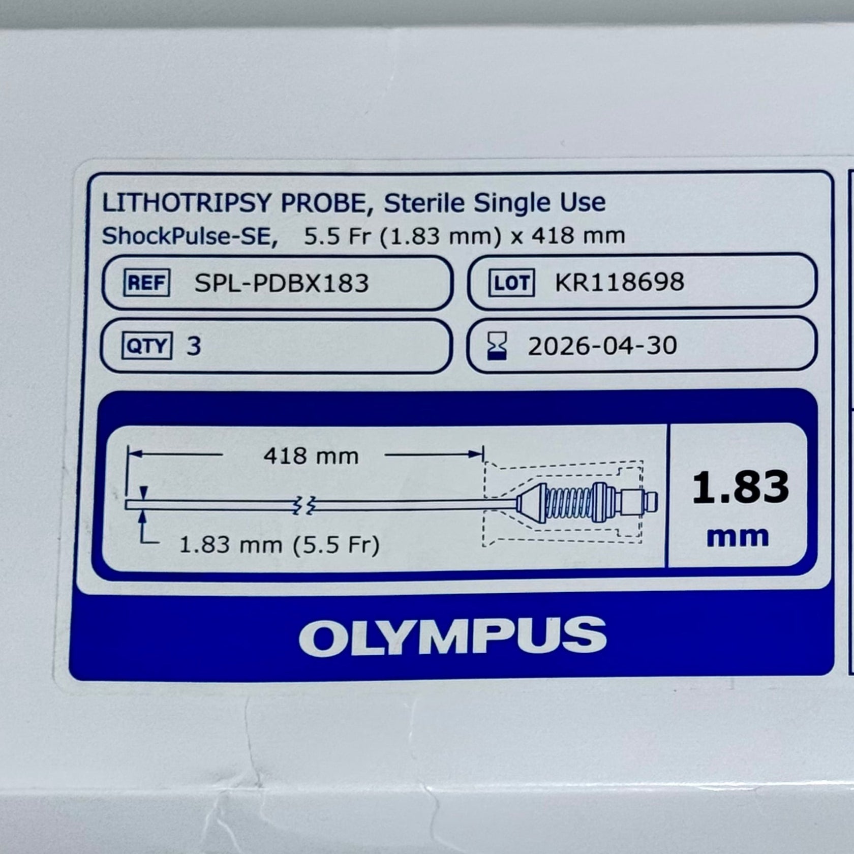 Olympus SPL-PDBX183 | 1.83mm ShockPulse-SE Lithotripsy Probe