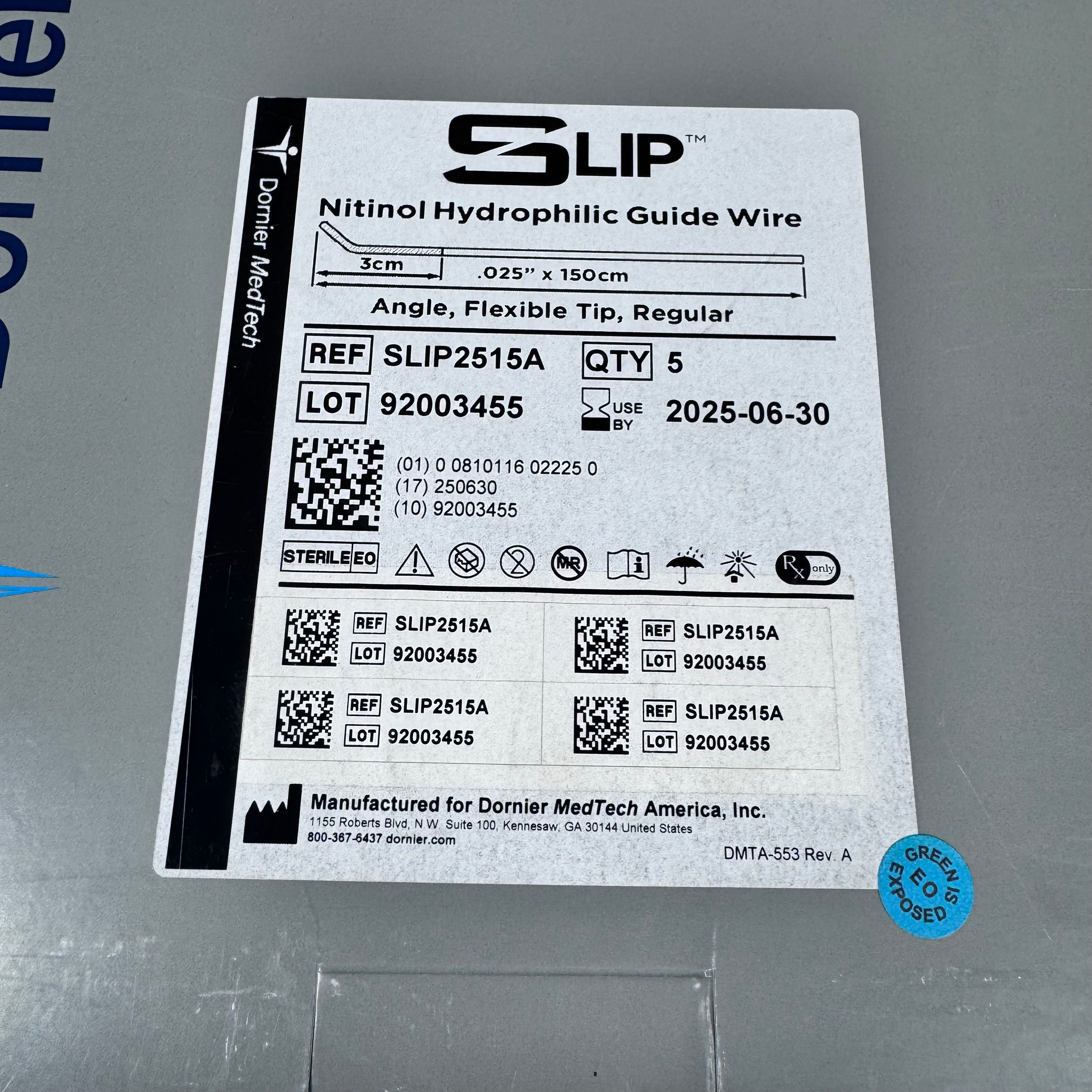 Dornier SLIP2515A | Slip Nitinol Hydrophilic Guide Wire 5/Box
