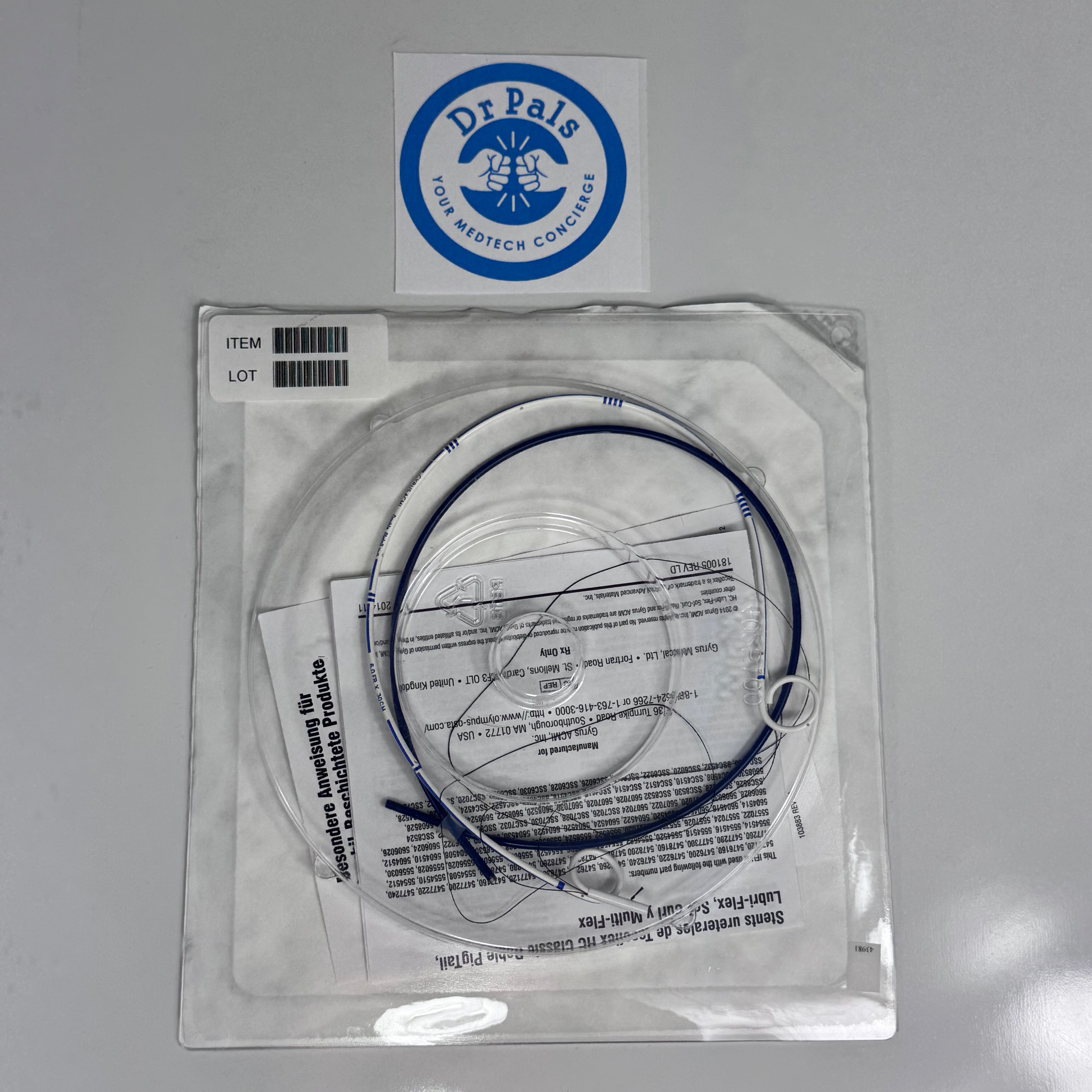 Olympus Gyrus ACMI 5606030 | Double Pigtail Ureteral Stent, 6 Fr x 30 cm, Tecoflex, Hydrophilic Coated