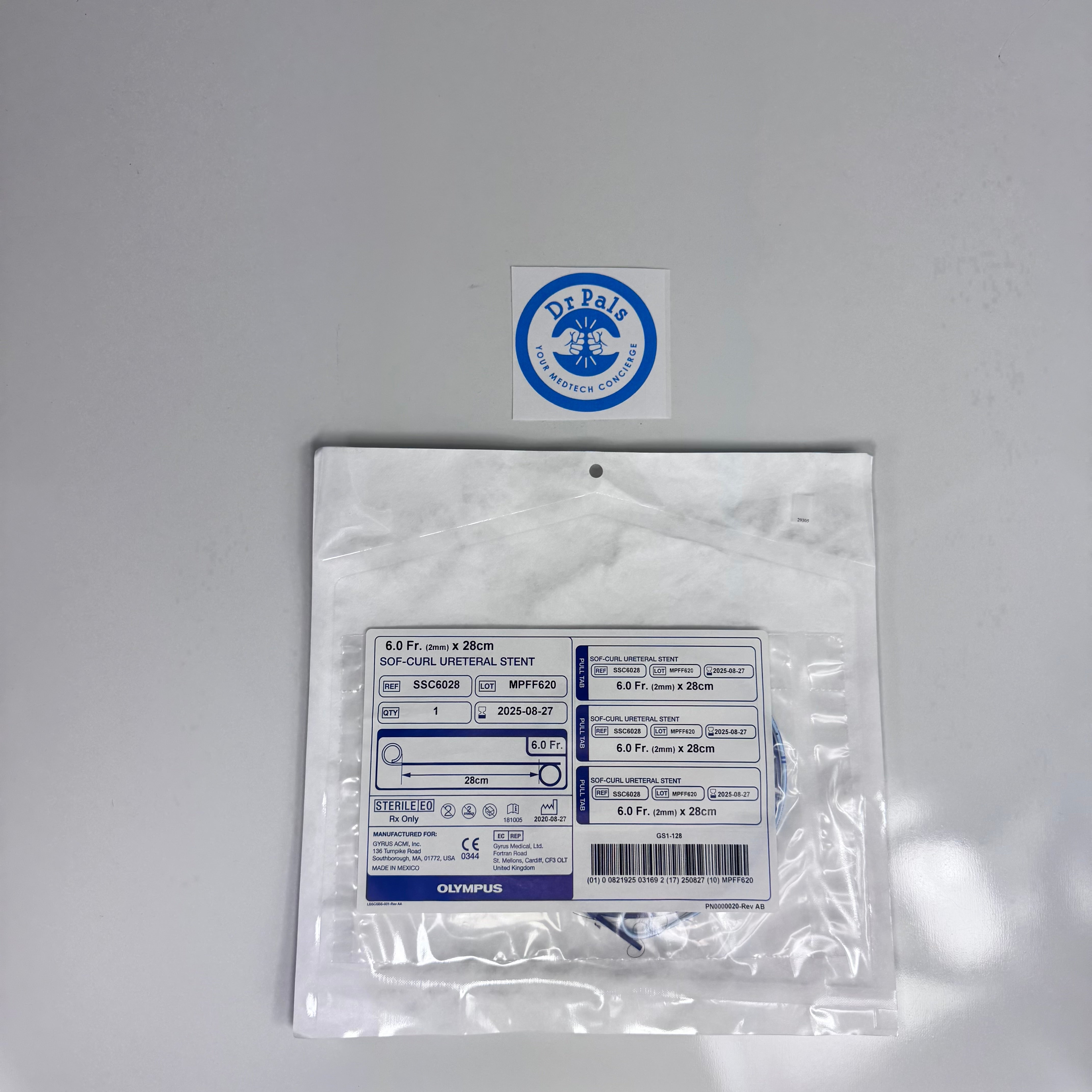 Olympus SSC6028 | Sof-Curl Ureteral Stent, 6 Fr x 28 cm