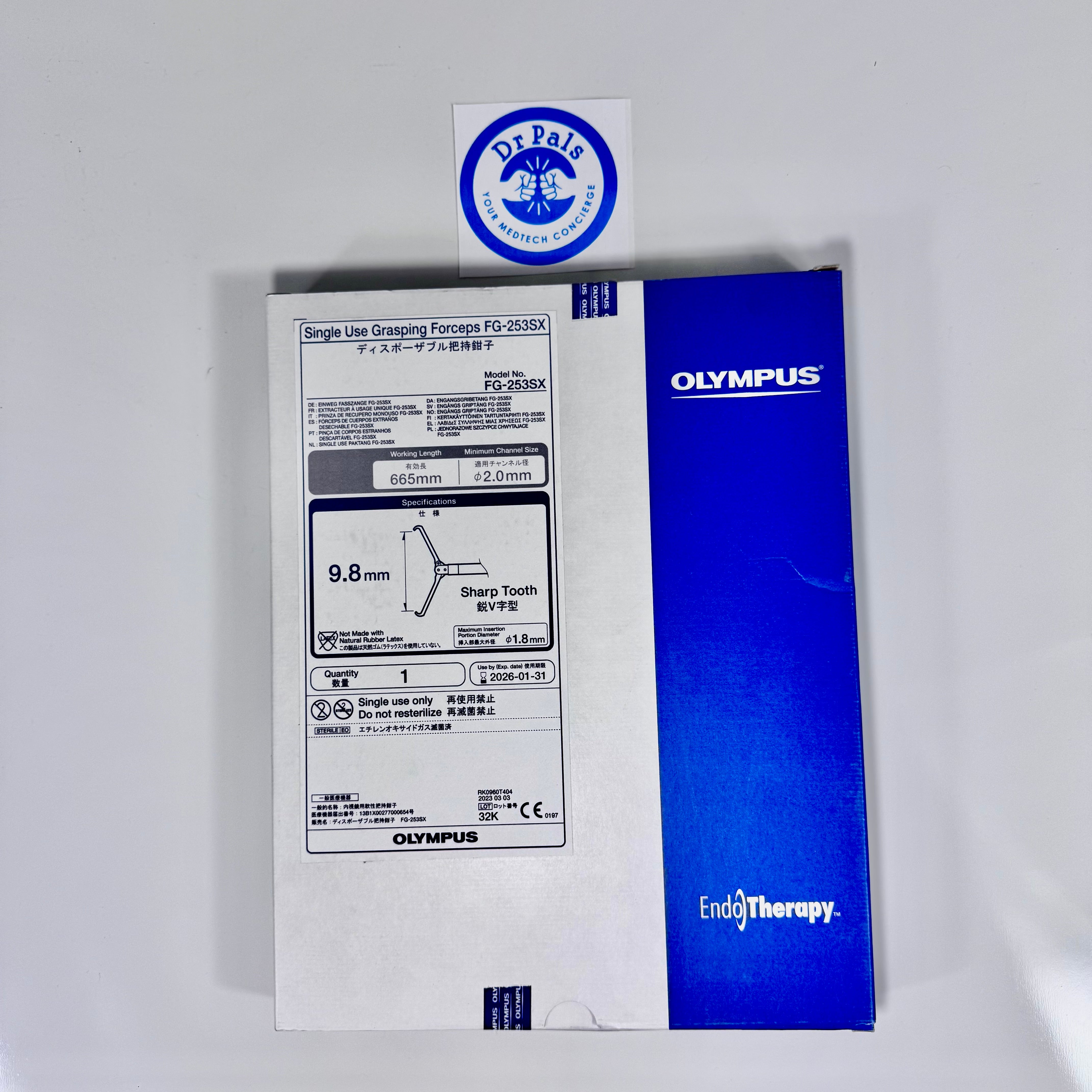 Olympus FG-253SX |Single Use Grasping Forceps, Sharp Tooth, 27-1/2 inch, 1/Box