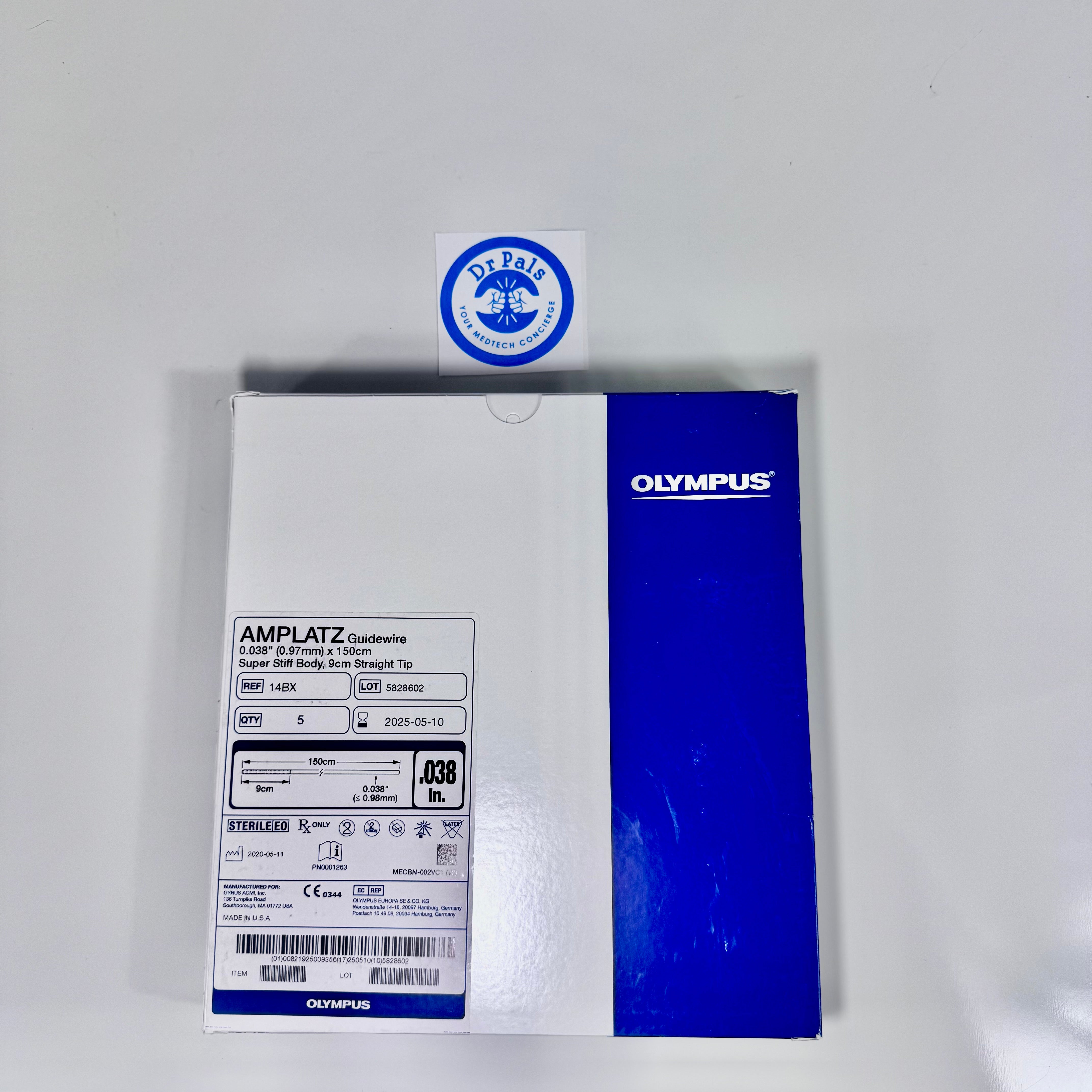 Olympus 14BX | Urology Amplatz Guidewire 0.038 Straight Tip 5/Box