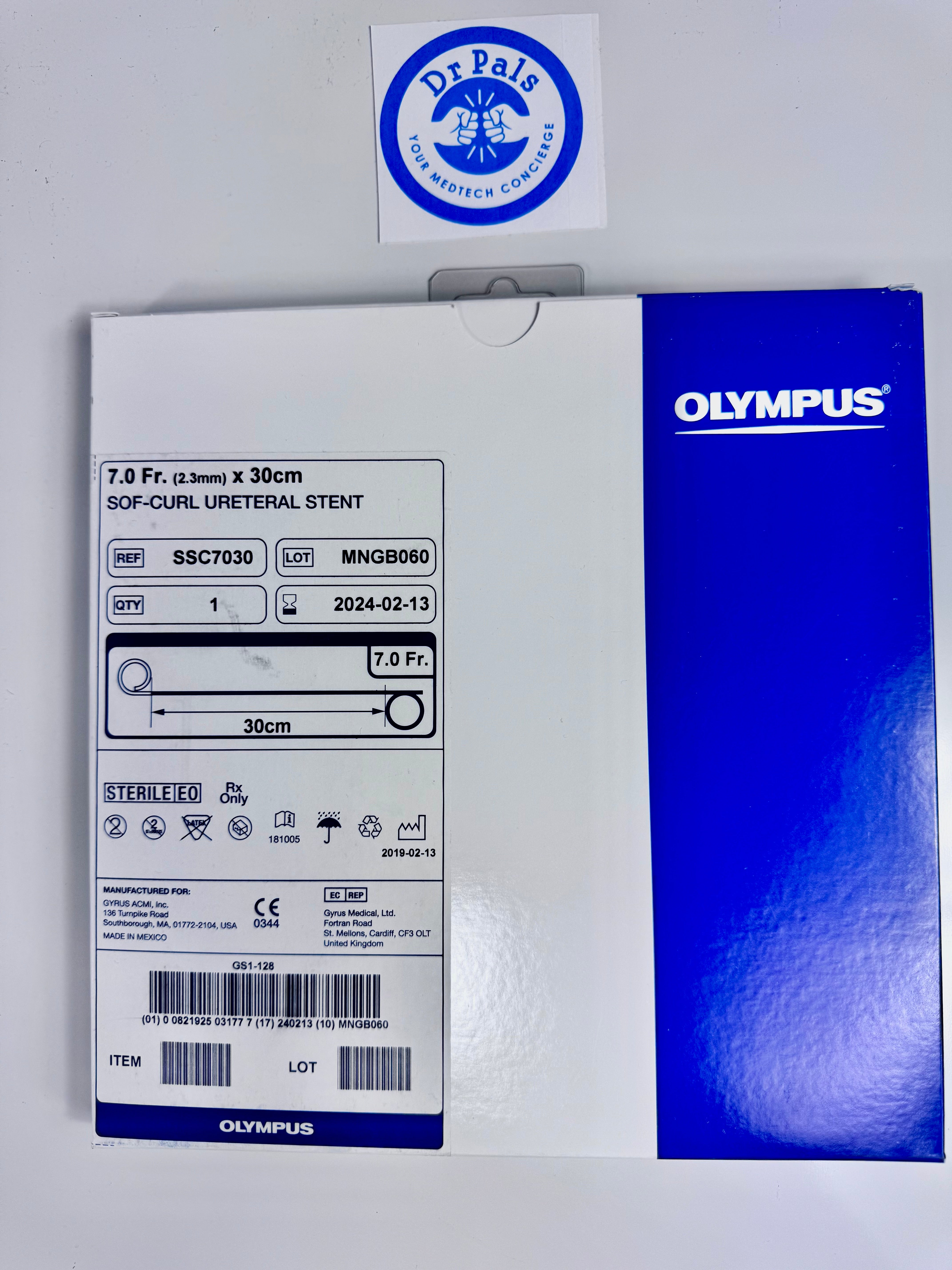 Olympus SSC7030 Sof-Curl Ureteral Stent | 7 Fr x 30 cm Double-J Stent OUT OF DATE