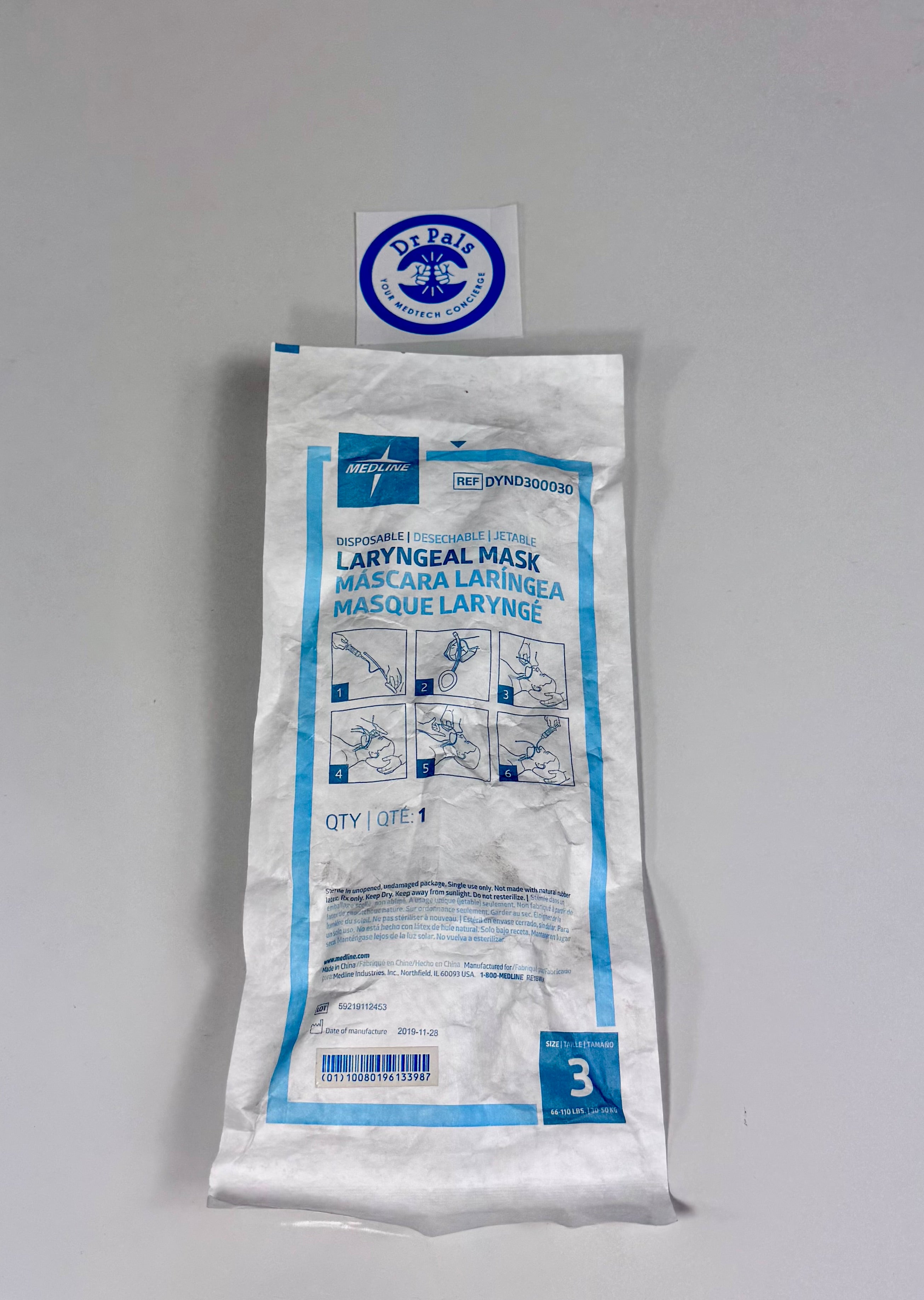 Medline Disposable Laryngeal Mask DYND300030 | Airway Size 3 2/Box