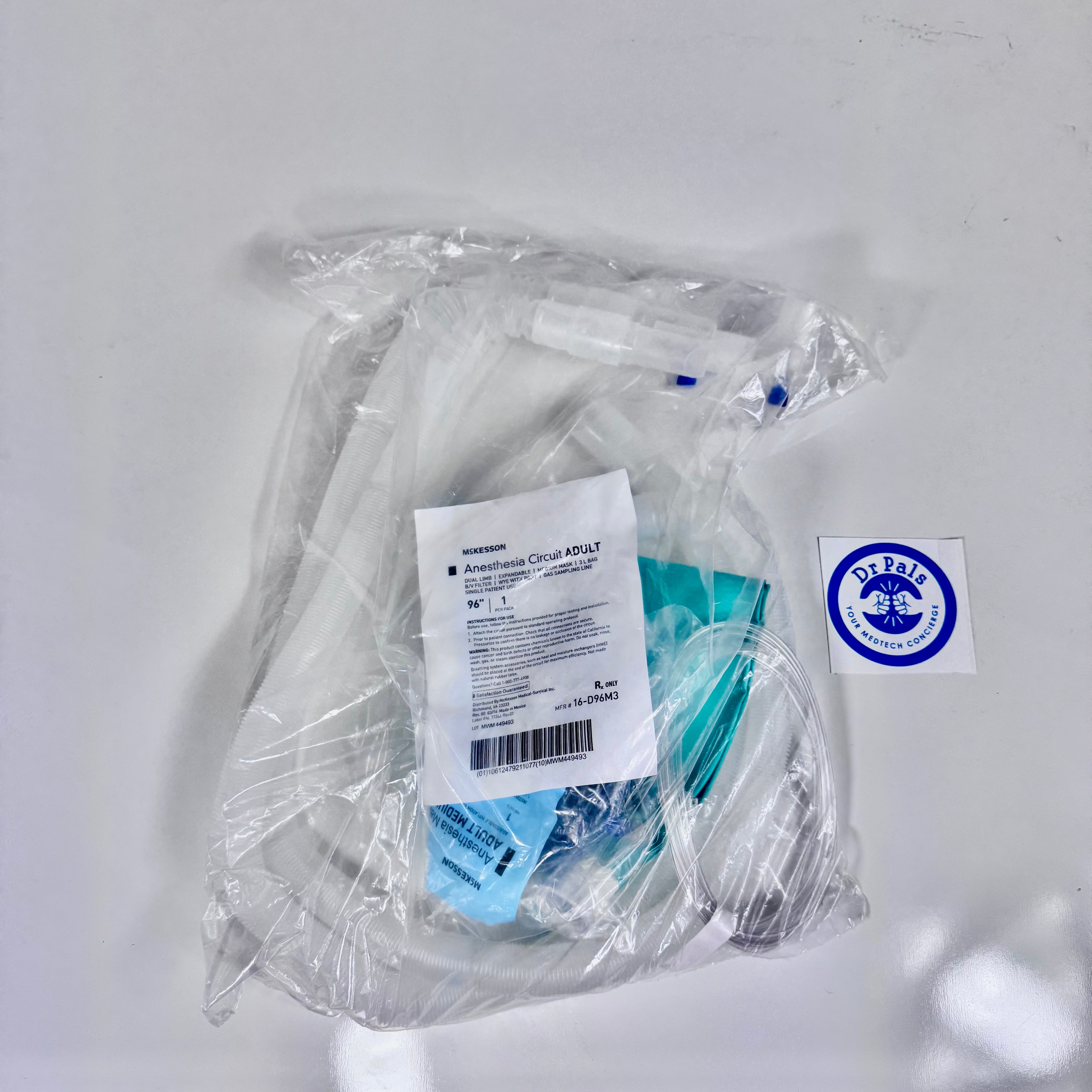 McKesson Anesthesia Breathing Circuit 16-D96M3 | Adult 96 Inch 3 Liter Bag 3/ Box