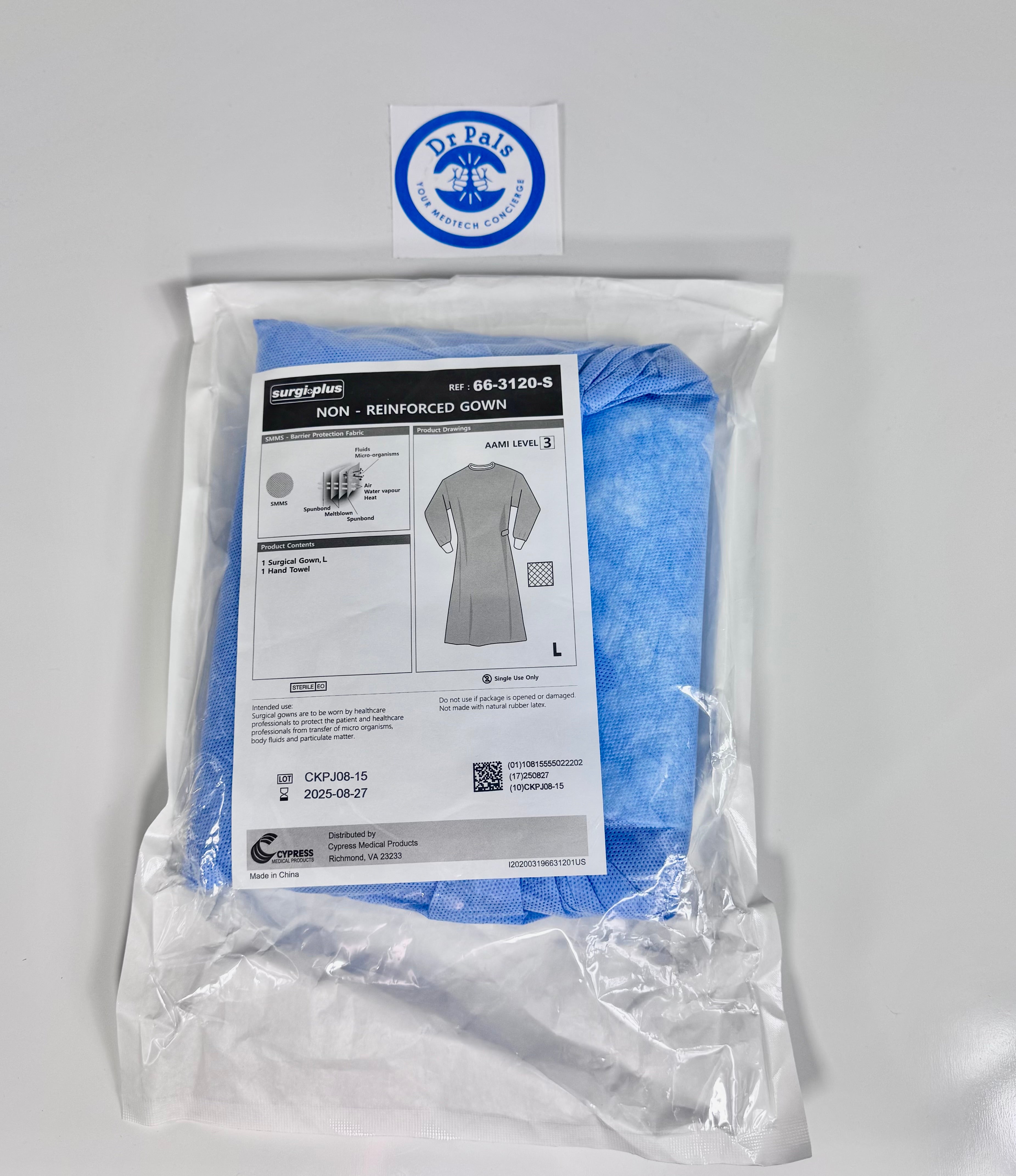 Surgi Plus Non-Reinforced Surgical Gown 66-3120-S | AAMI Level 3 8/Box