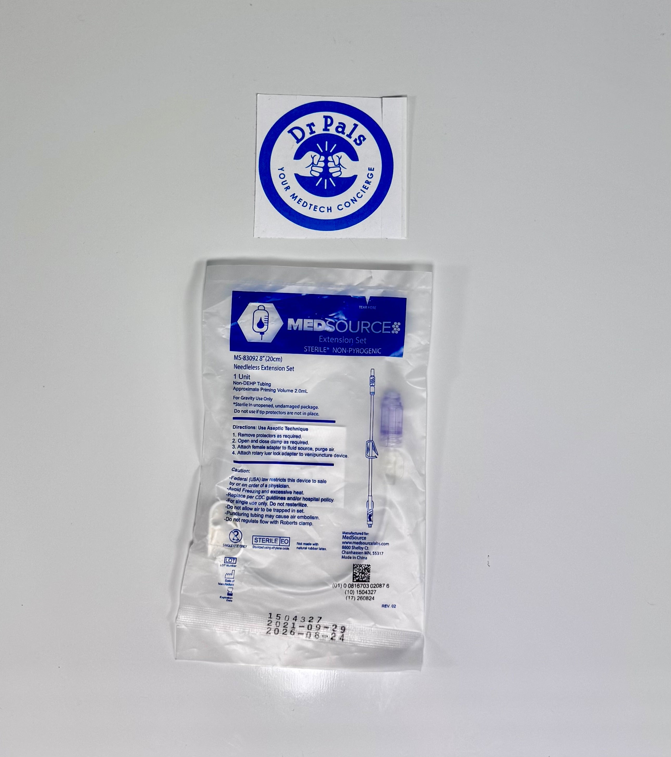 MedSource IV Extension Set MS-83092 | Needleless 8" 12/Box