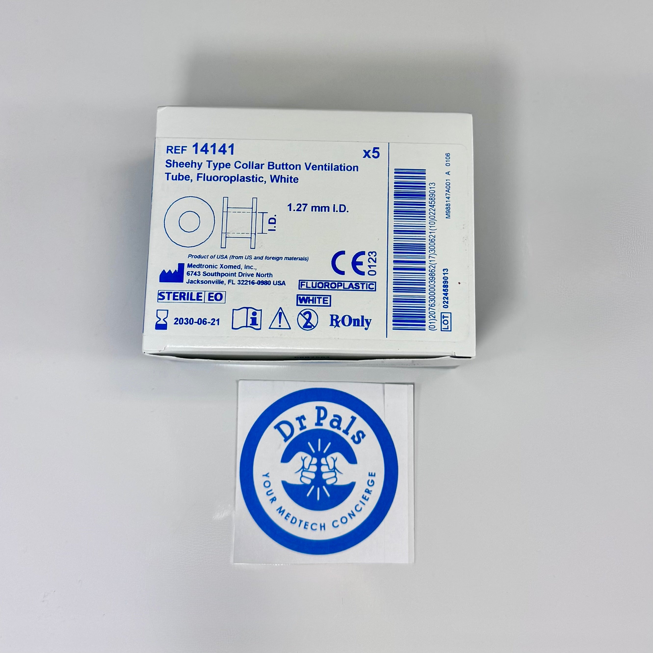 Sheehy Type Collar Button Ventilation Tube 14141 | Medtronic XOMED Fluoroplastic White 1.27 mm 9/Box