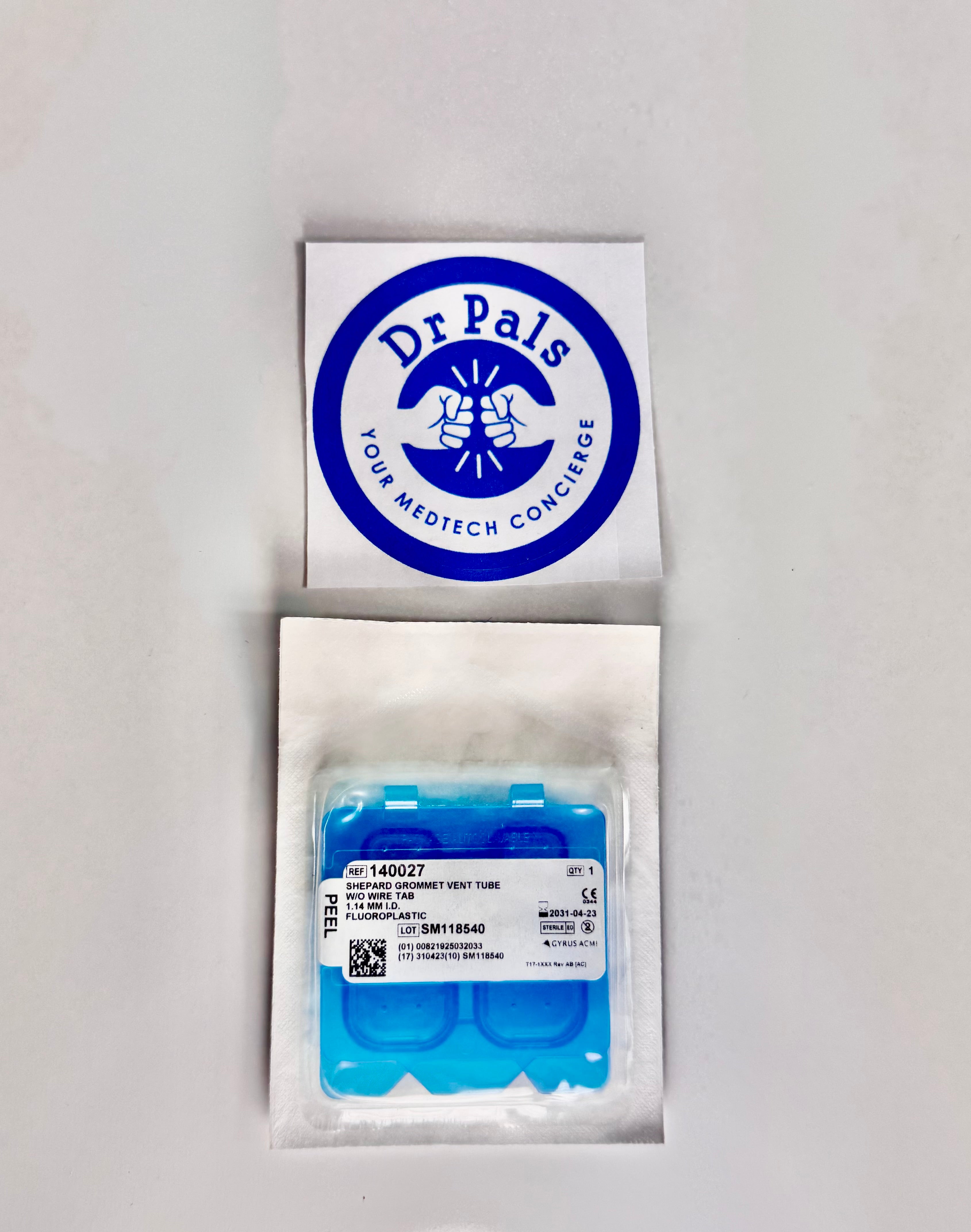 Gyrus ACMI Shepard Grommet Vent Tube 140027 | without Wire Tab 1.14 mm ID Fluoroplastic 13/Box