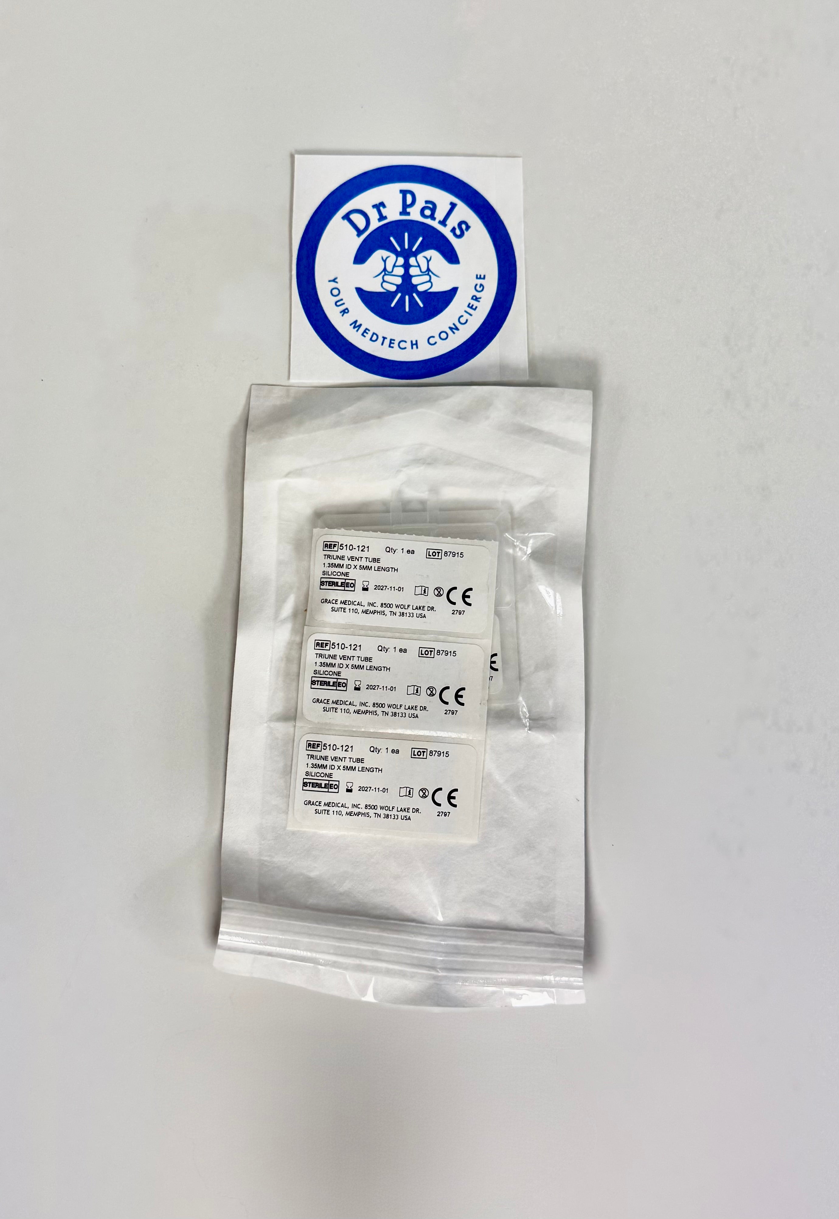 Grace Medical Triune Vent Tube 510-121 | Silicone 1.35 mm x 5 mm 4/Box