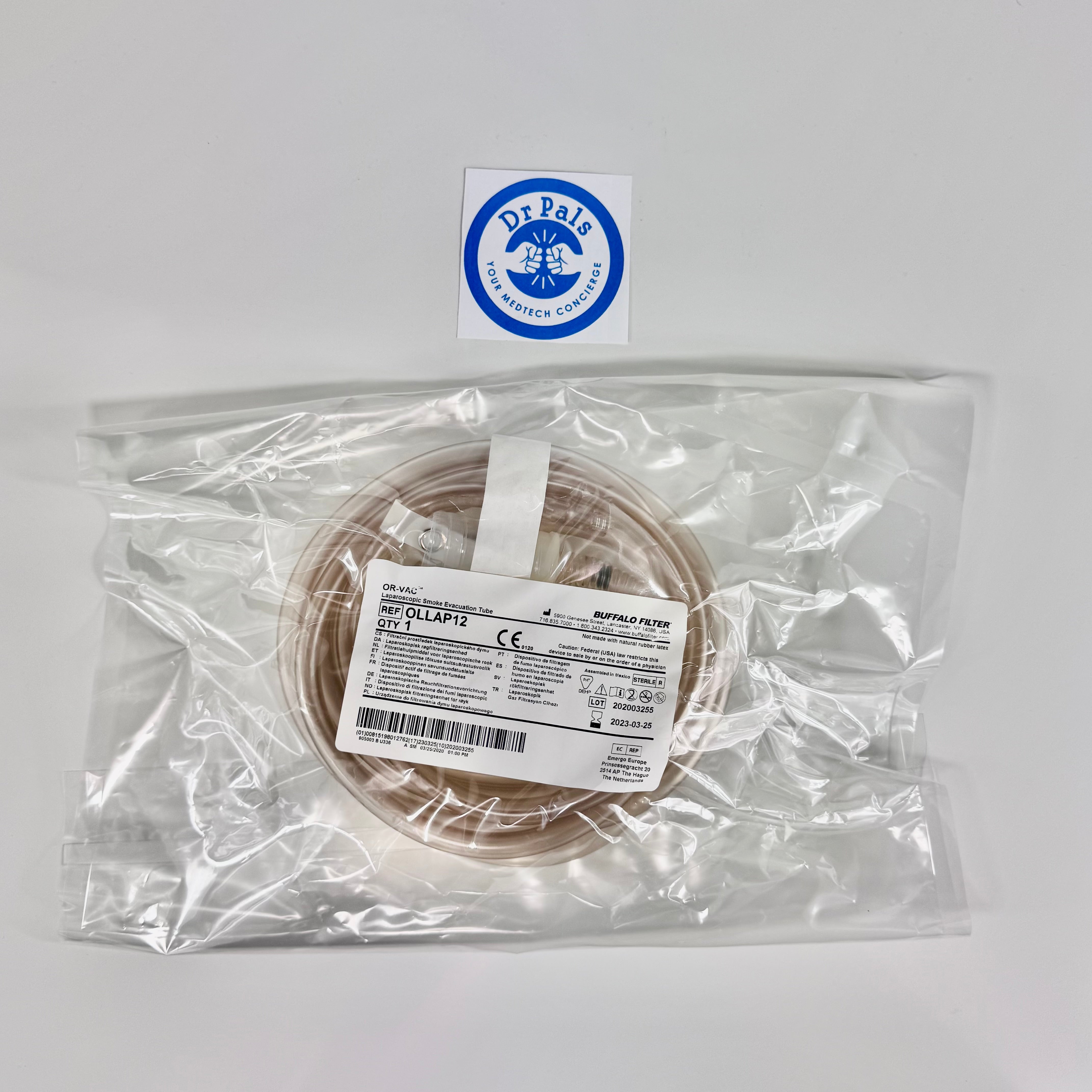 Buffalo Filter Laparoscopic Smoke Evacuation Tube OLLAP12 | 12/Box (Expired)