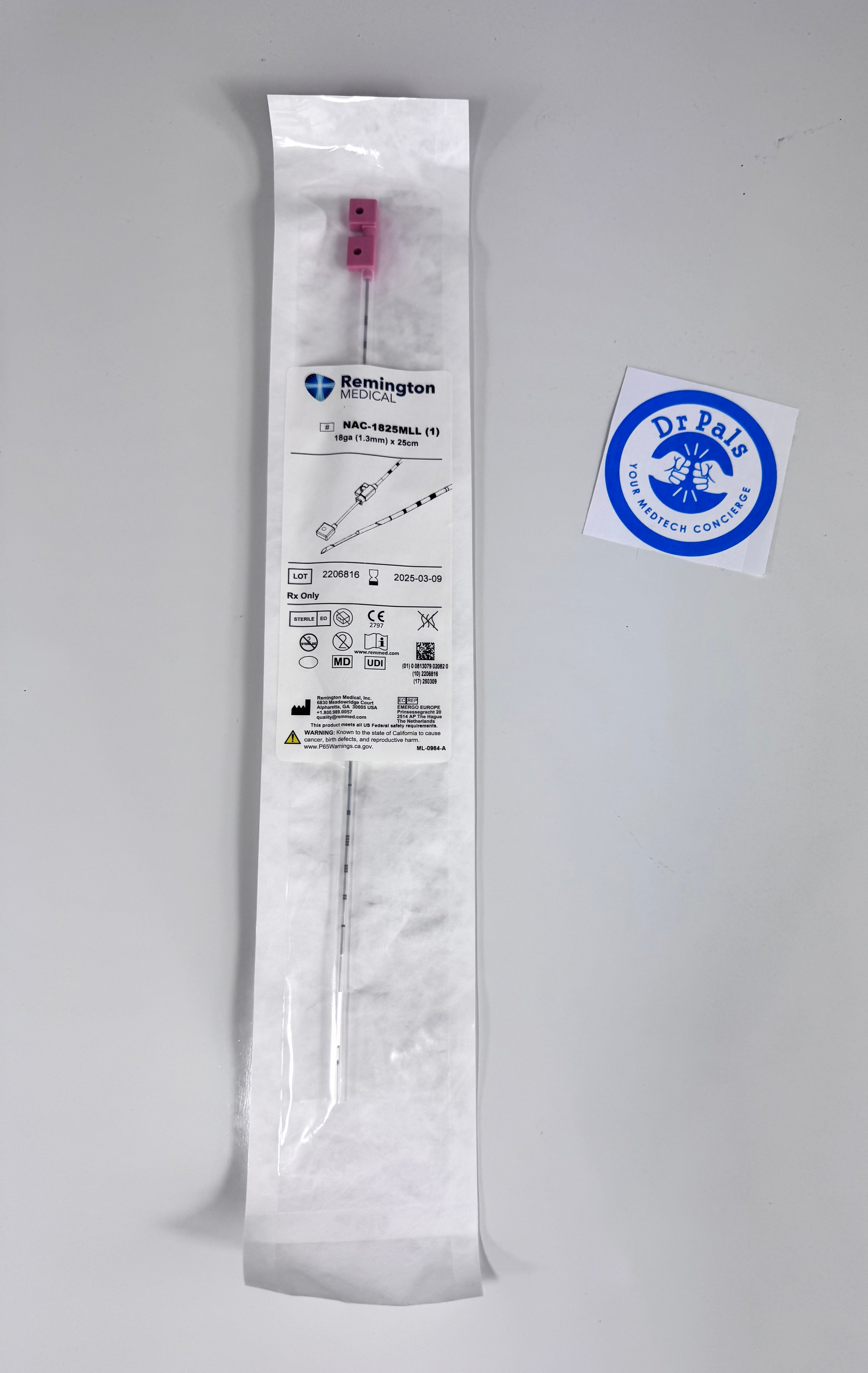Remington Medical NAC-1825MLL Biopsy Needle, 18 Gauge x 25 cm, 7/Box Out of Date