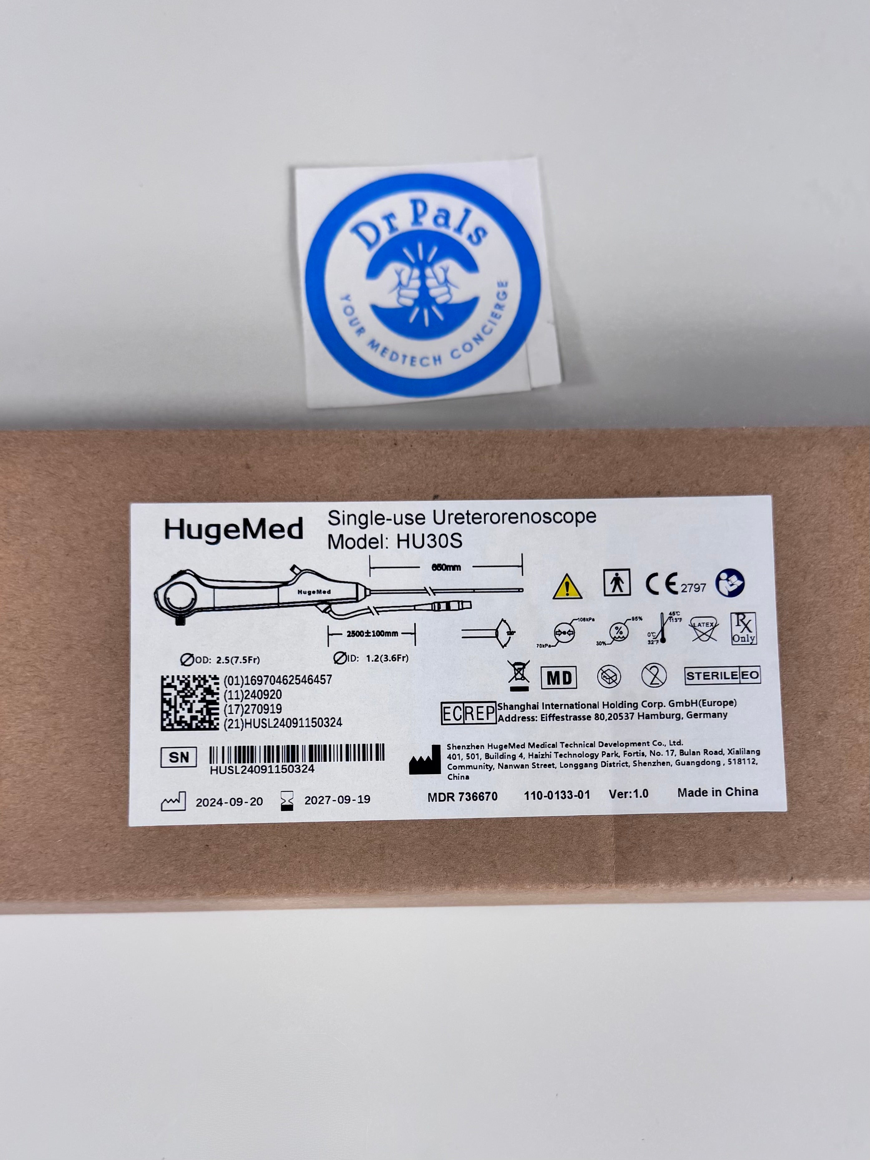 HugeMed HU30S | Single-Use Disposable Ureteroscope (Standard Deflection)