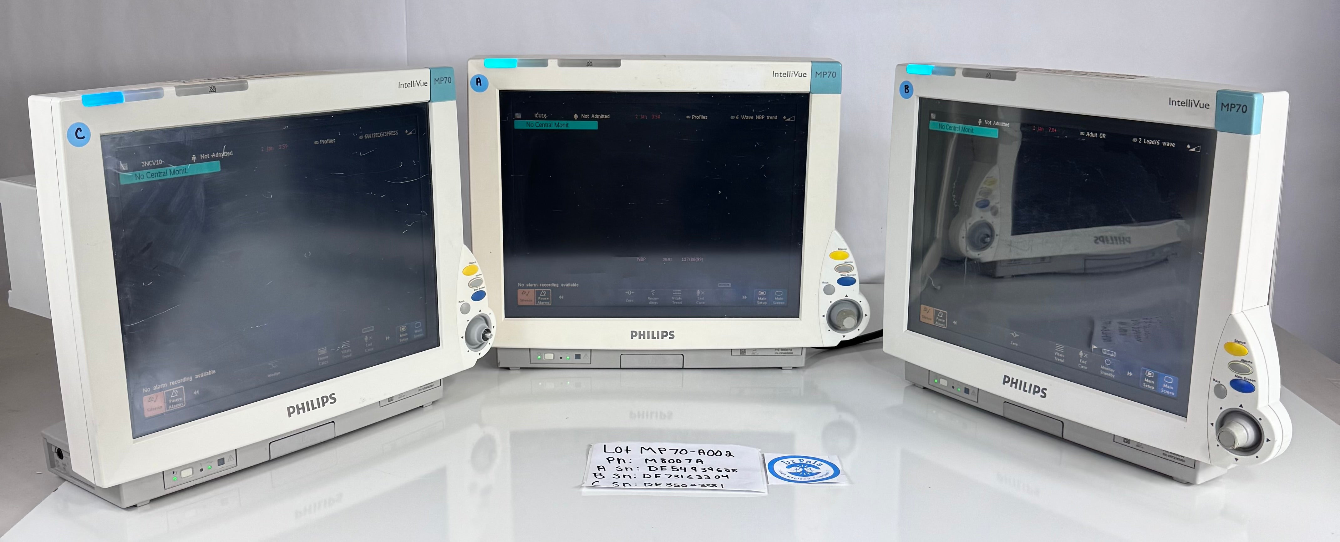 Philips IntelliVue MP70 Patient Monitor (Model M8007A) Lot of 3