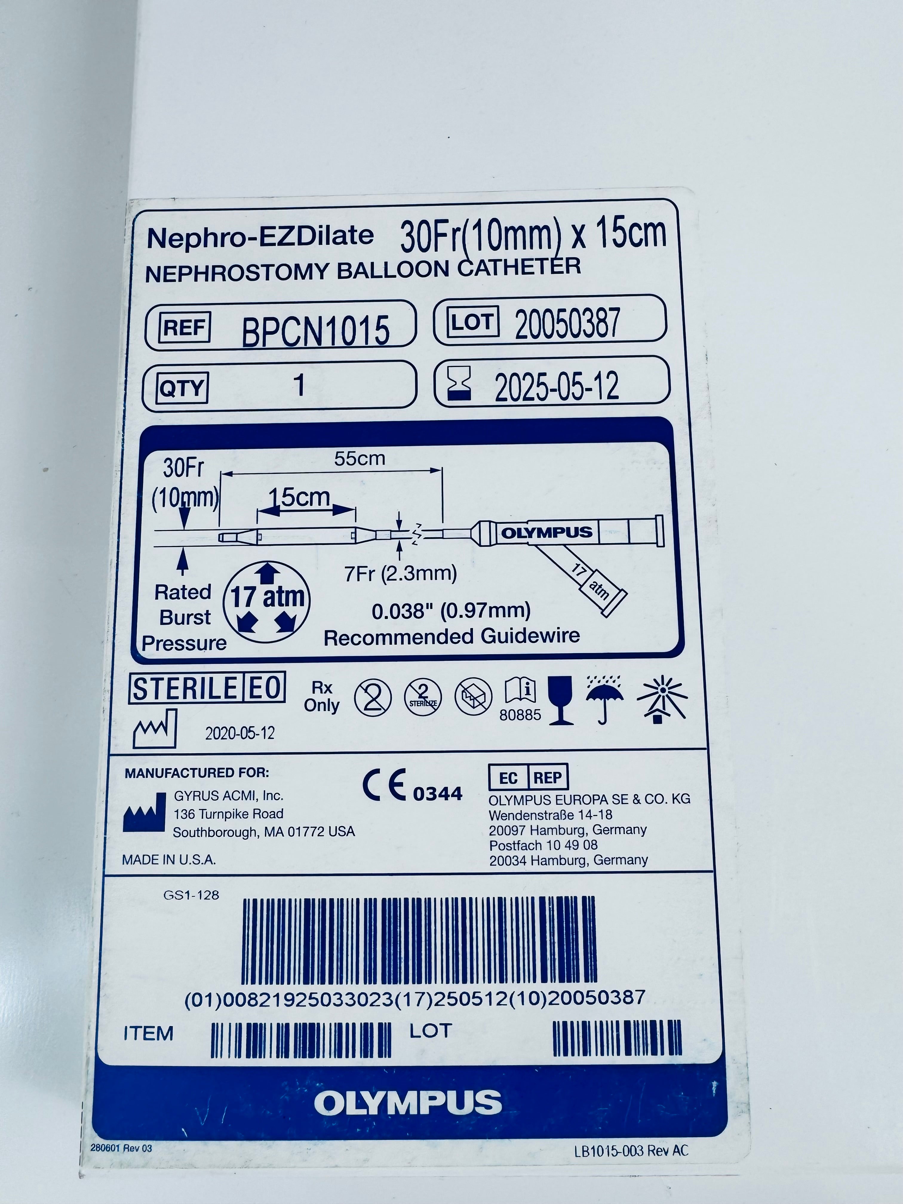 Olympus BPCN1015 | 30Fr (10mm) x 15cm Nephro-EZDilate Nephrostomy Balloon Catheter
