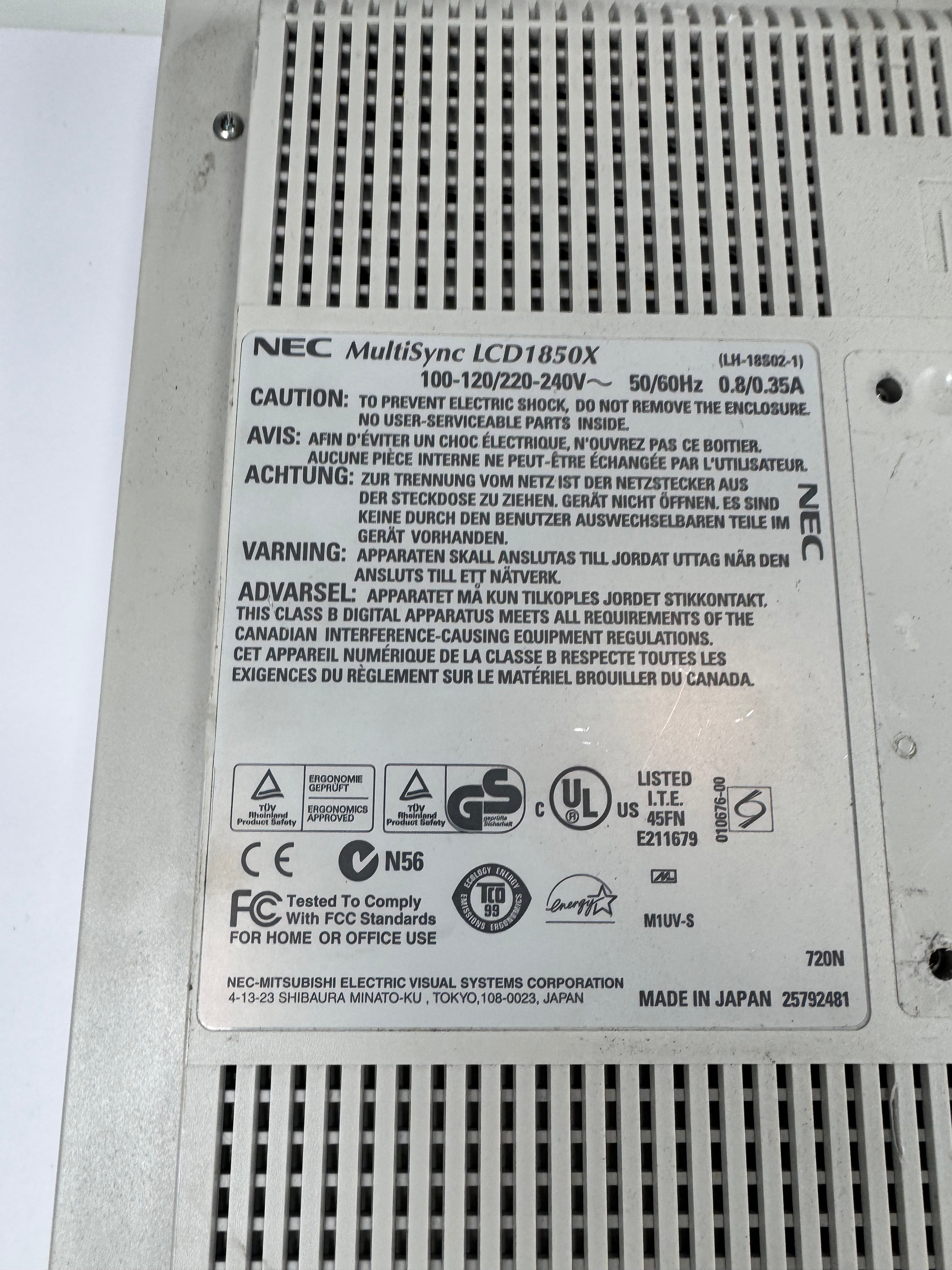 NEC MultiSync LCD1850X | 18.1-inch TFT LCD Flat Panel Monitor
