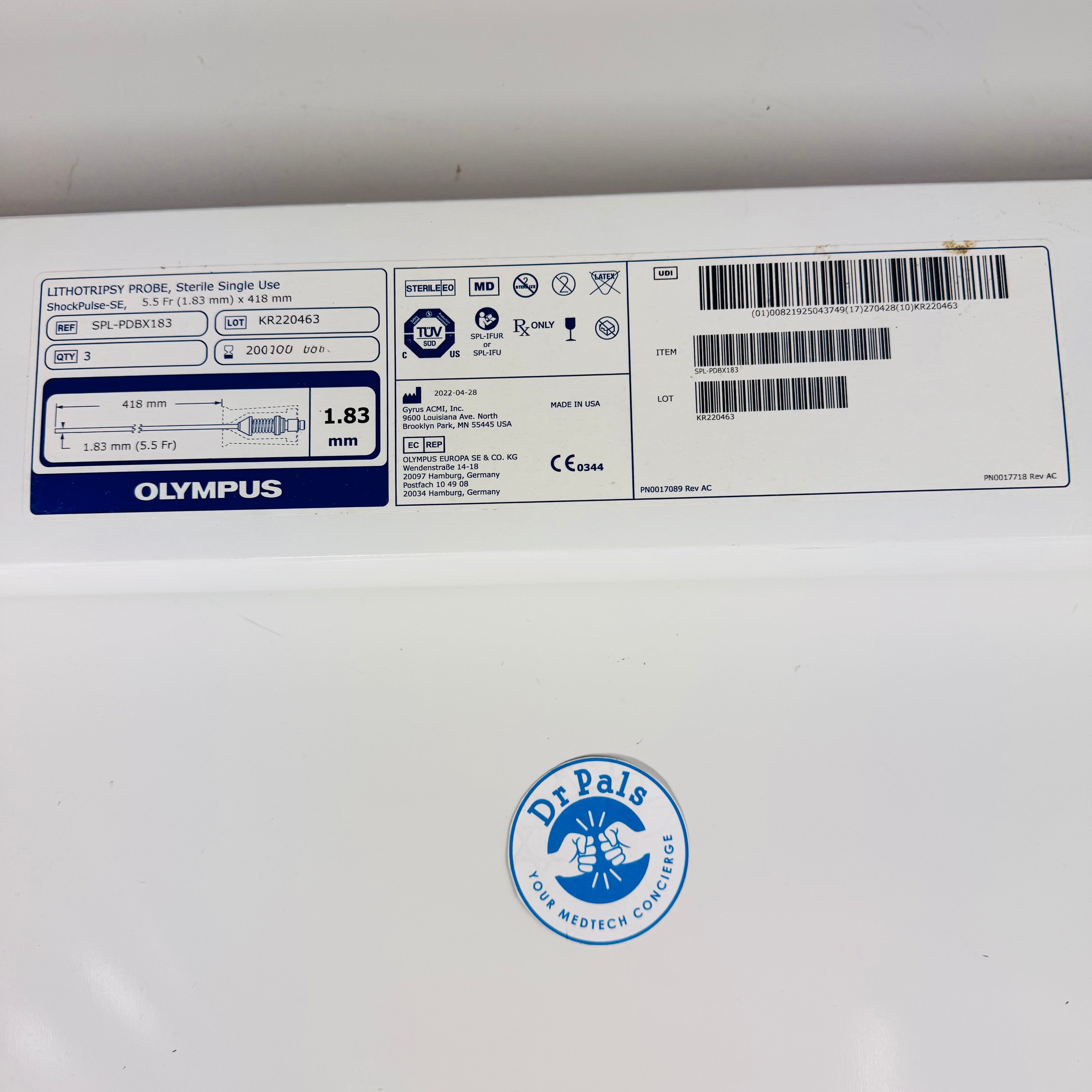 Olympus SPL-PDBX183 | 1.83mm ShockPulse-SE Lithotripsy Probe Each