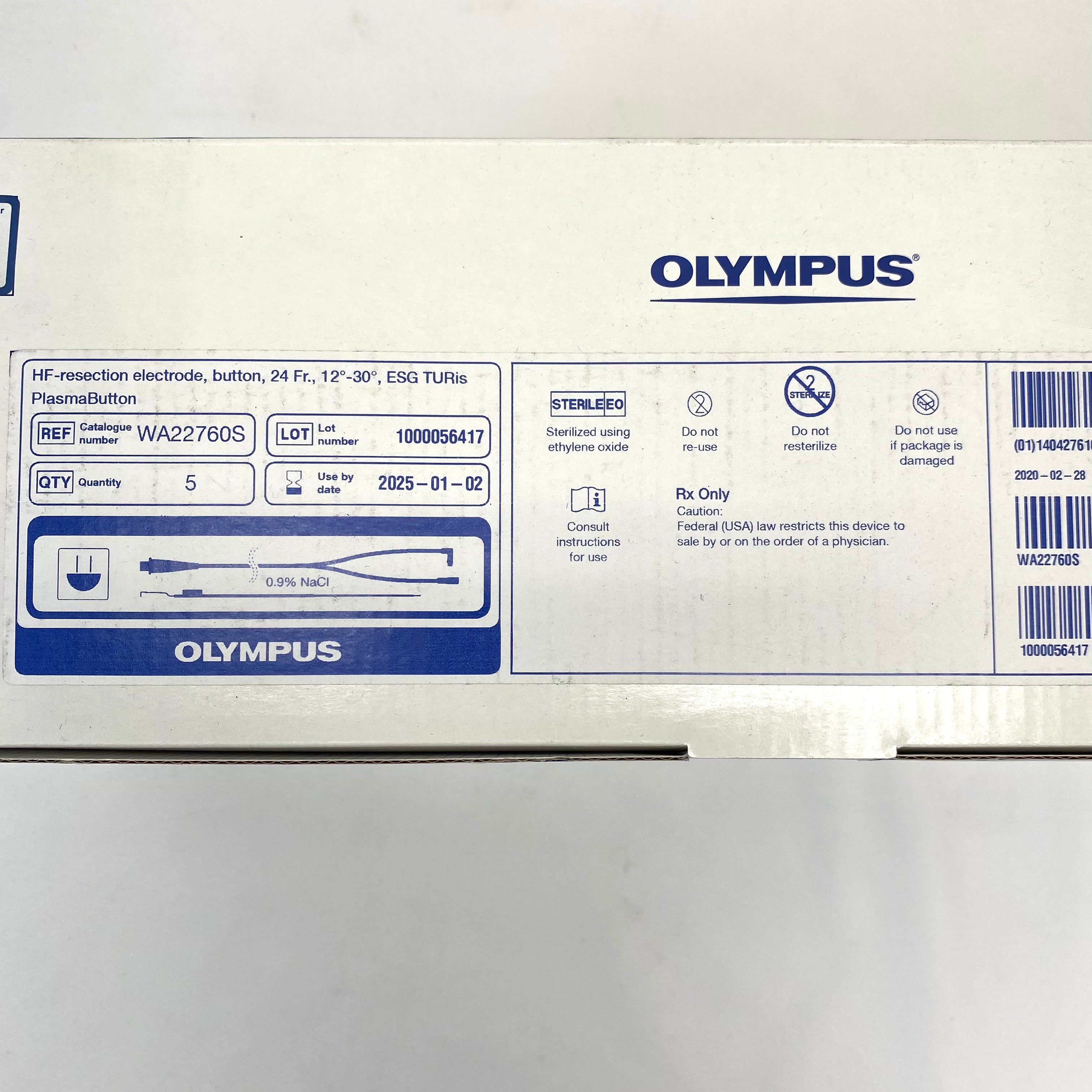 Olympus WA22760S PlasmaButton HF-Resection Electrode | 24 Fr, 12-30° Button Tip for Urological Procedures Box of 5 - New