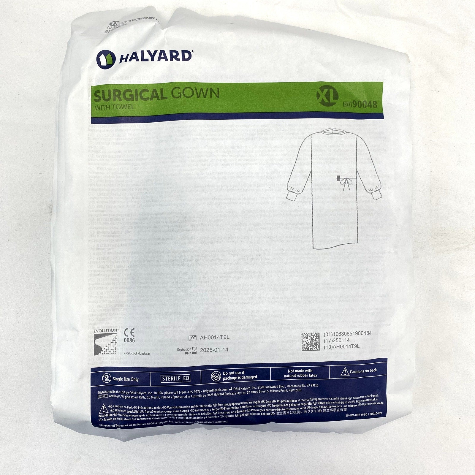 Halyard # 90048 07 Extra Large Surgical Gowns Evolution Blue, Box of 32 - New