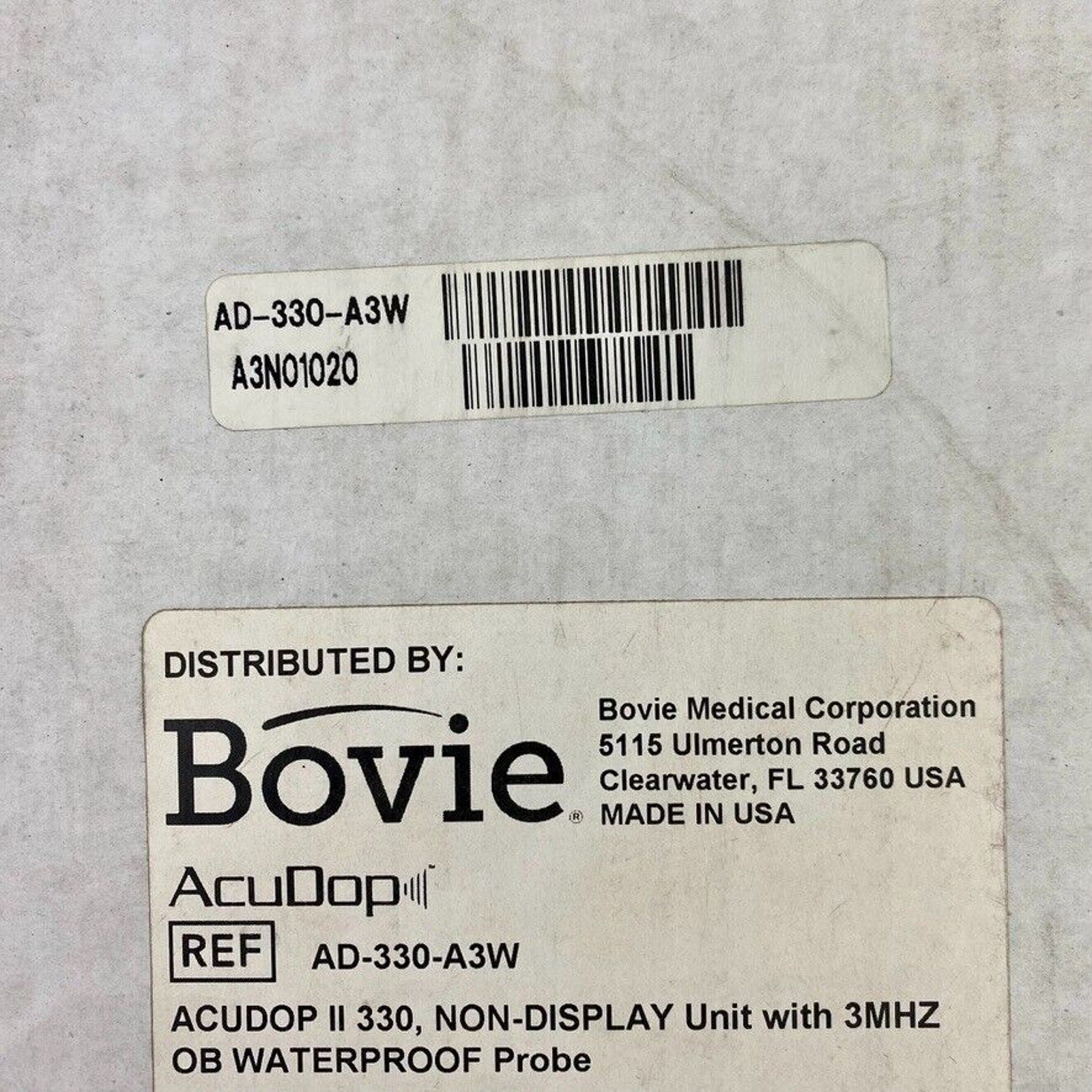 Bovie AcuDop II 330 # AD-330-A3W Non-Display Unit with 3MHZ OB Waterproof Probe