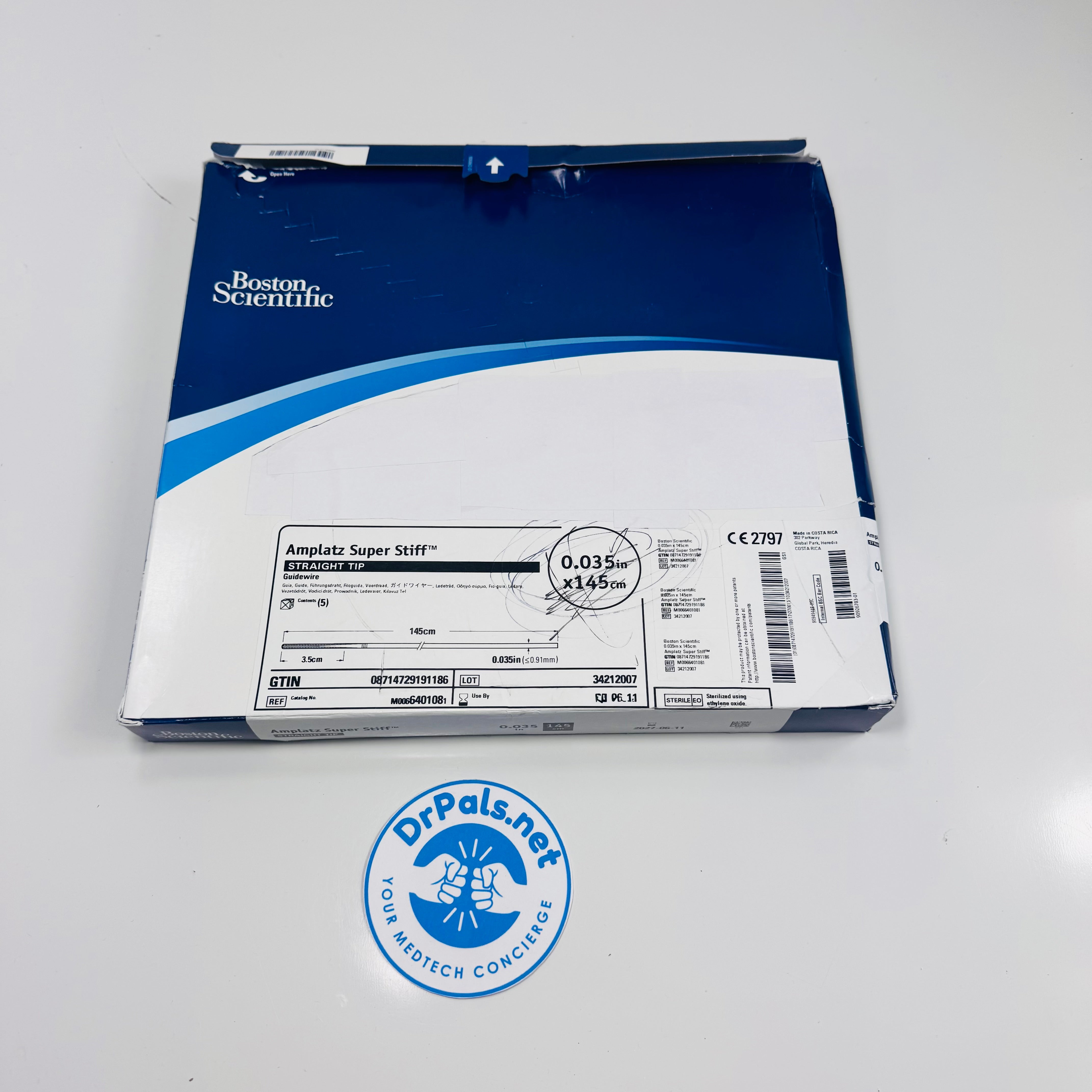 Boston Scientific M0066401080 | 0.035" x 145cm Amplatz Super Stiff Guidewire Straight Tip