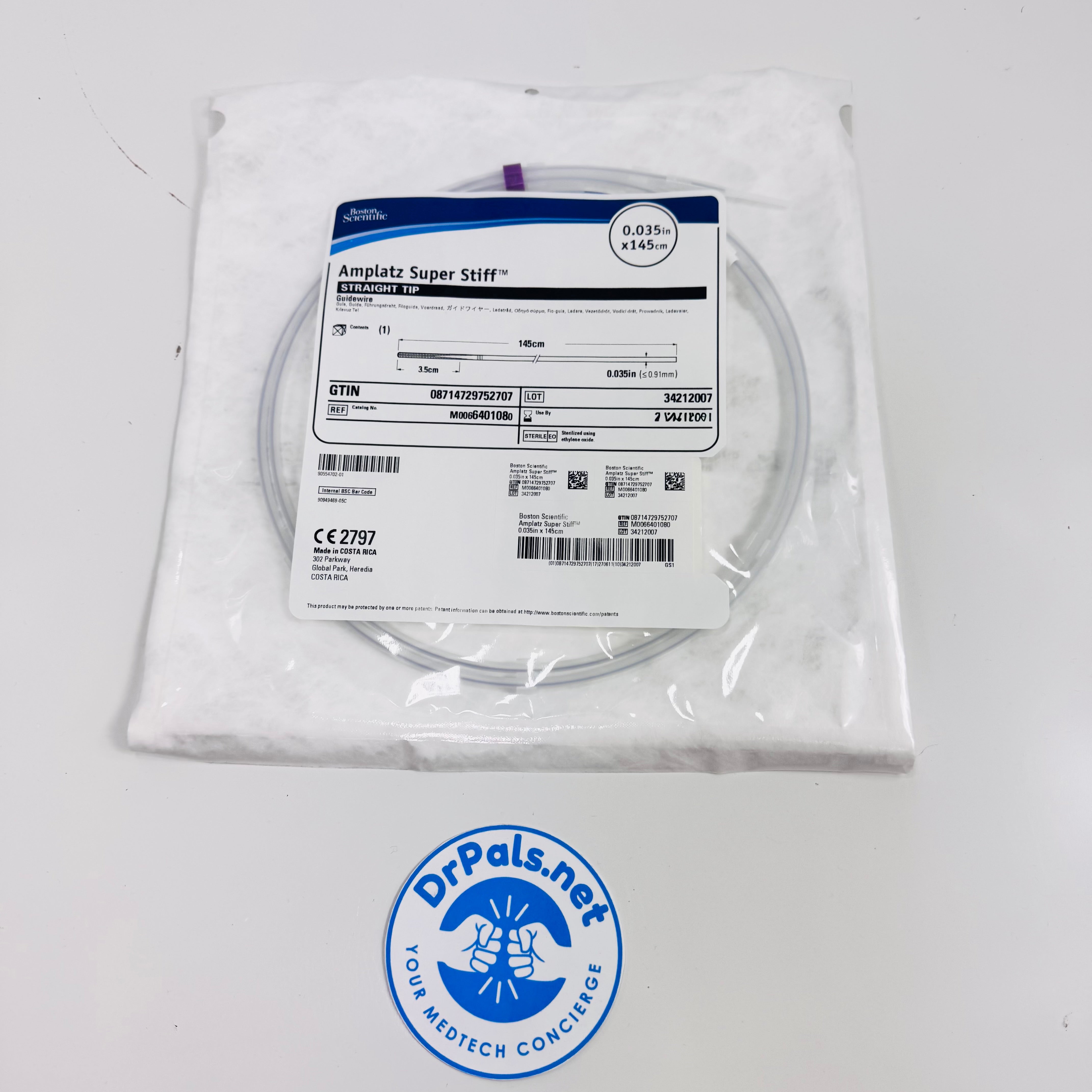 Boston Scientific M0066401080 | 0.035" x 145cm Amplatz Super Stiff Guidewire Straight Tip