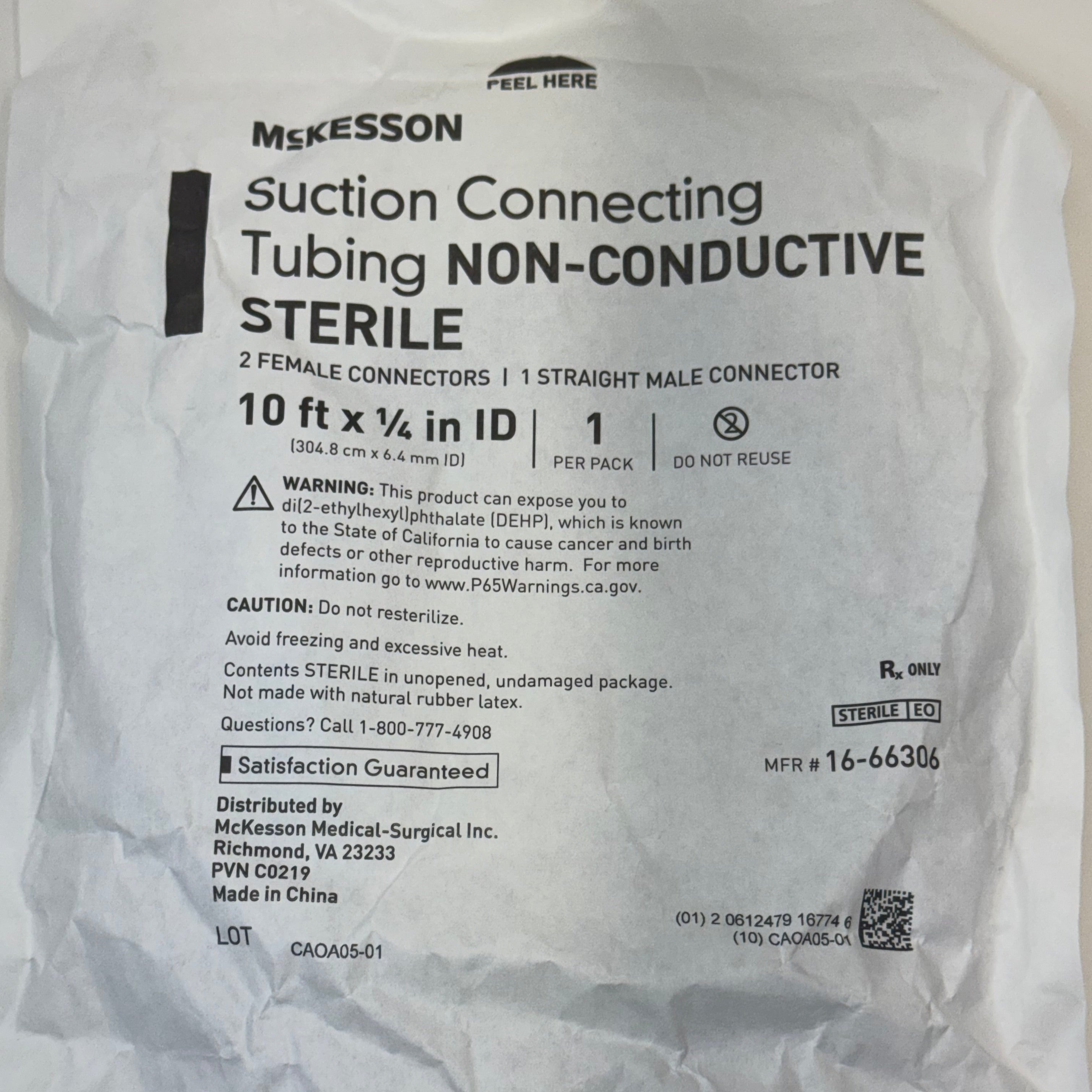 McKesson Suction Connecting Tubing 16-66306, 1/4" x 10', Sterile, Box of 11