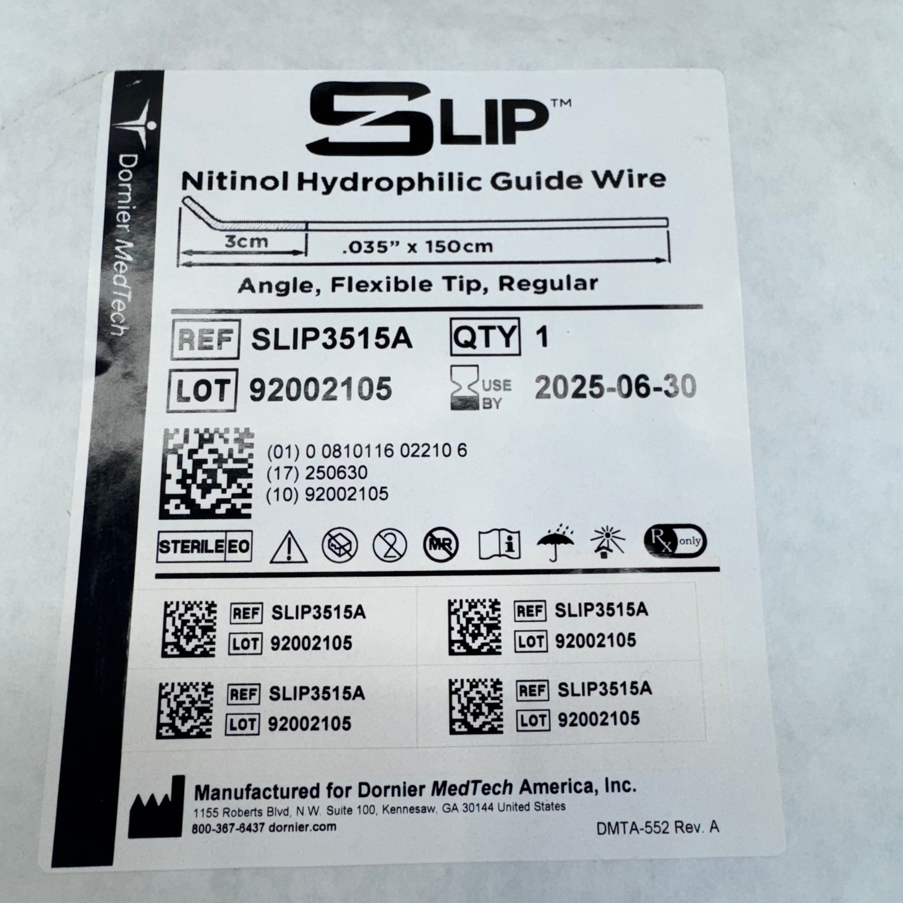 Dornier SLIP3515A | Slip Nitinol Hydrophilic Guide Wire
