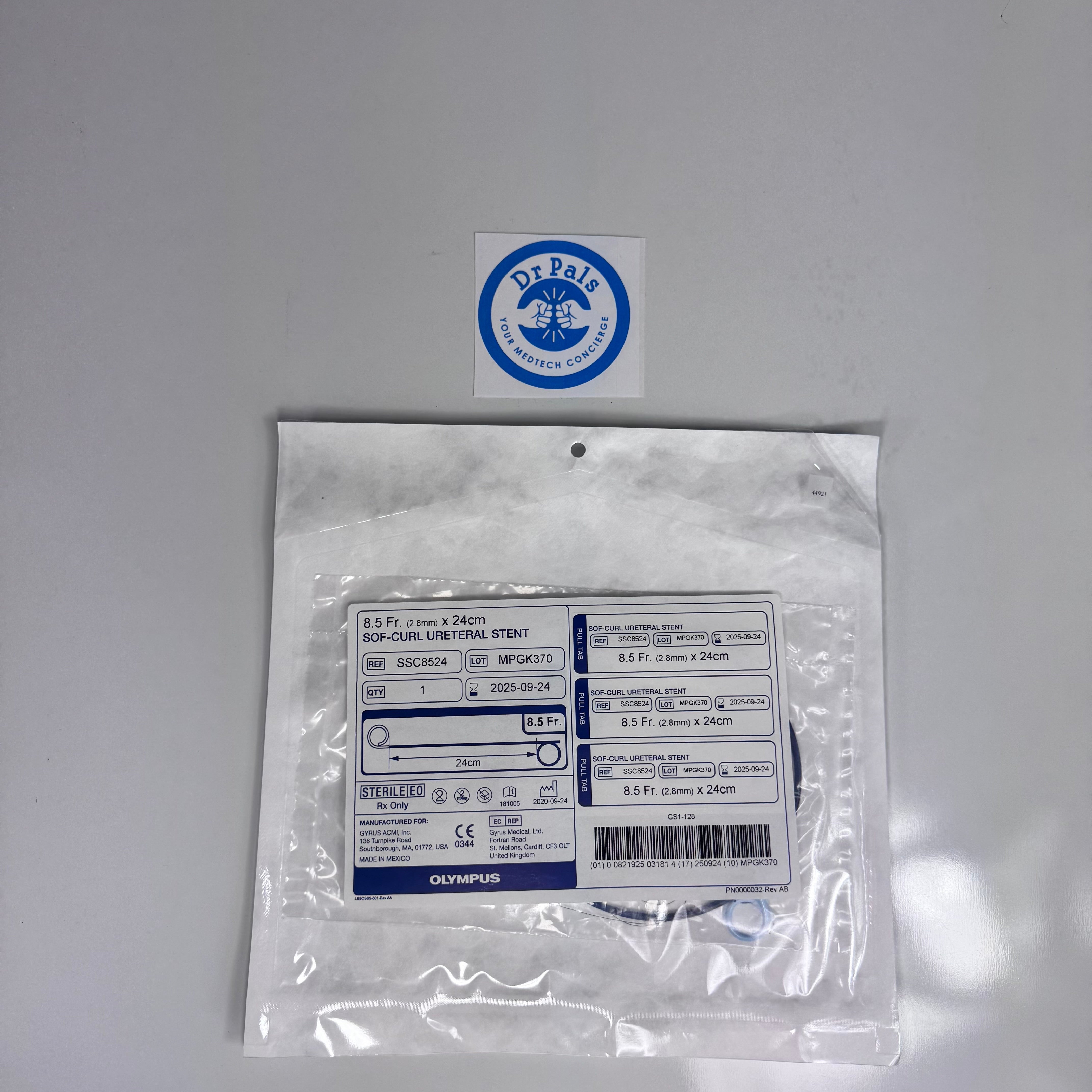 Olympus SSC8524 | Sof-Curl Ureteral Stent, 8.5 Fr x 24 cm
