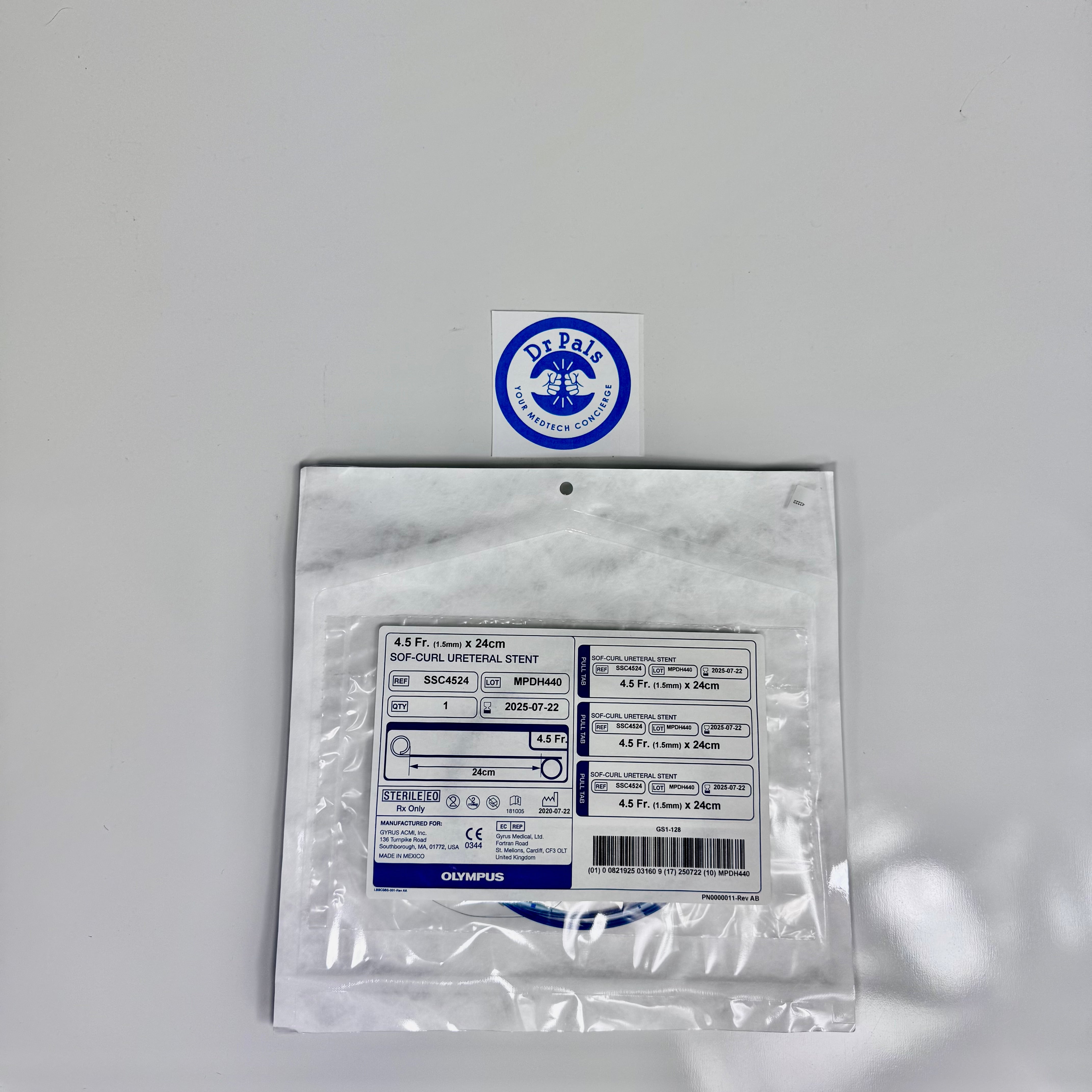 Olympus SSC4524 | Sof-Curl Ureteral Stent, 4.5 Fr x 24 cm