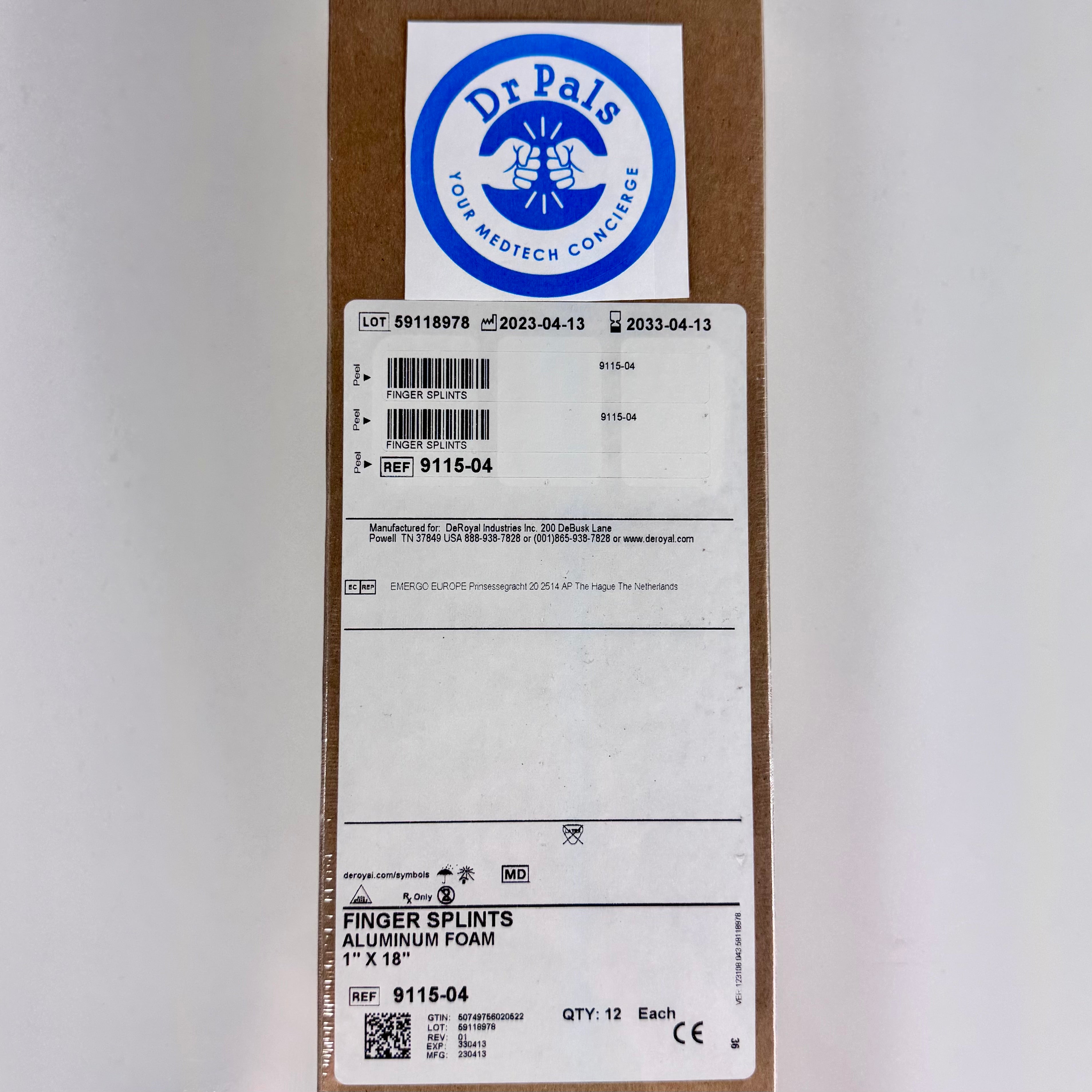 DeRoyal Aluminum Foam Finger Splints 59118978 | 12/Box