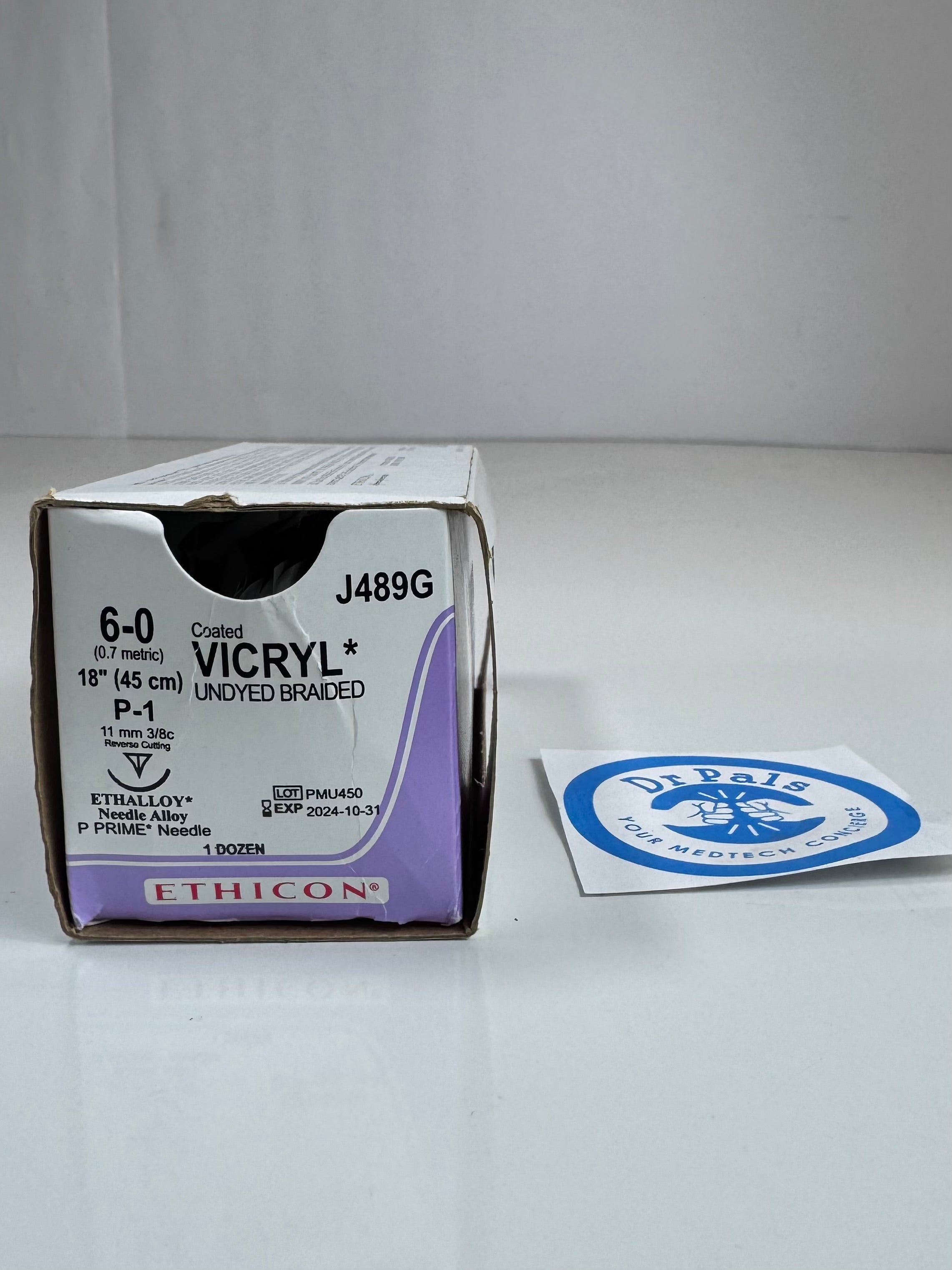 Ethicon J489G Coated Vicryl® (Polyglactin 910) Suture, Undyed Braided, 6-0 12/box