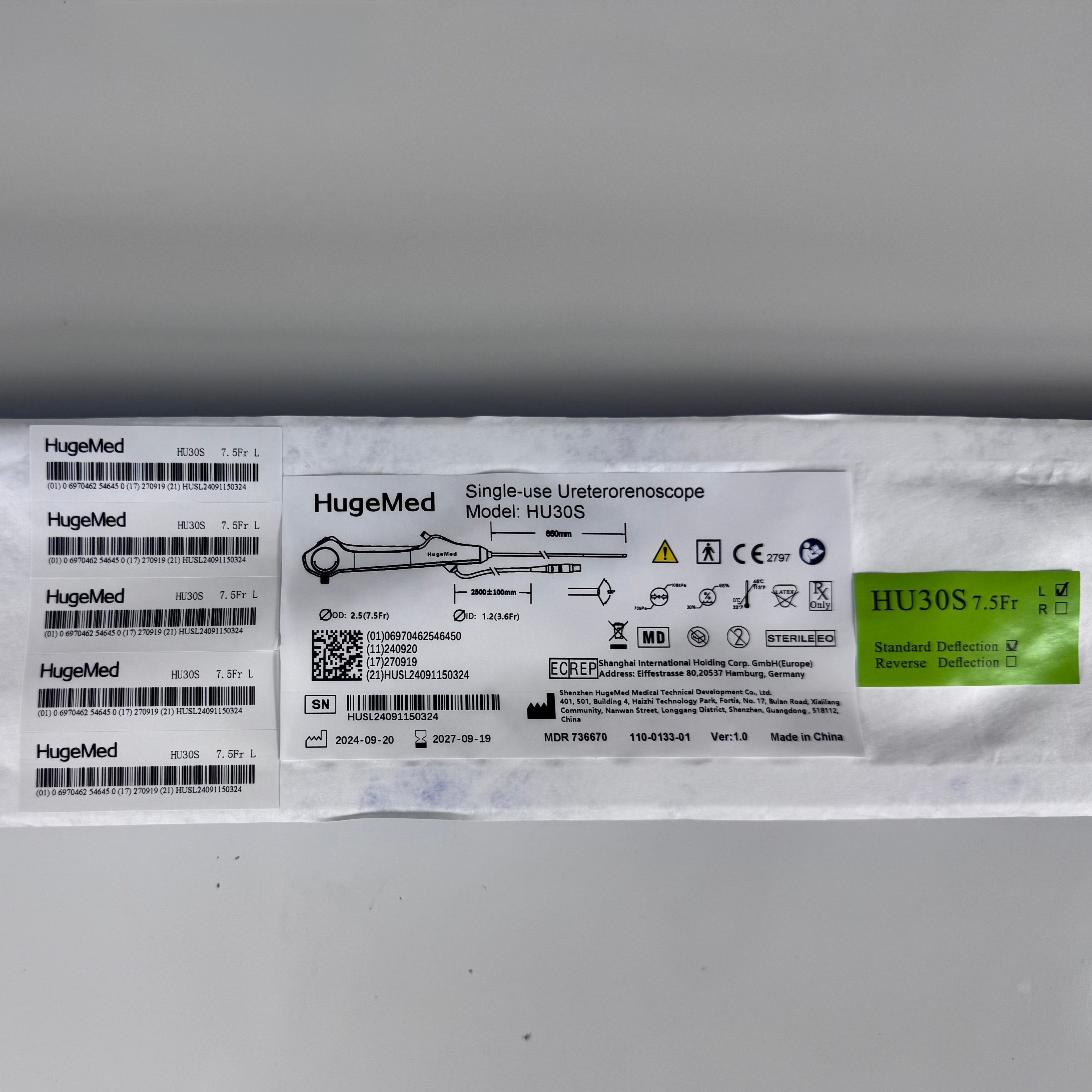 HugeMed HU30S | Single-Use Disposable Ureteroscope (Standard Deflection)