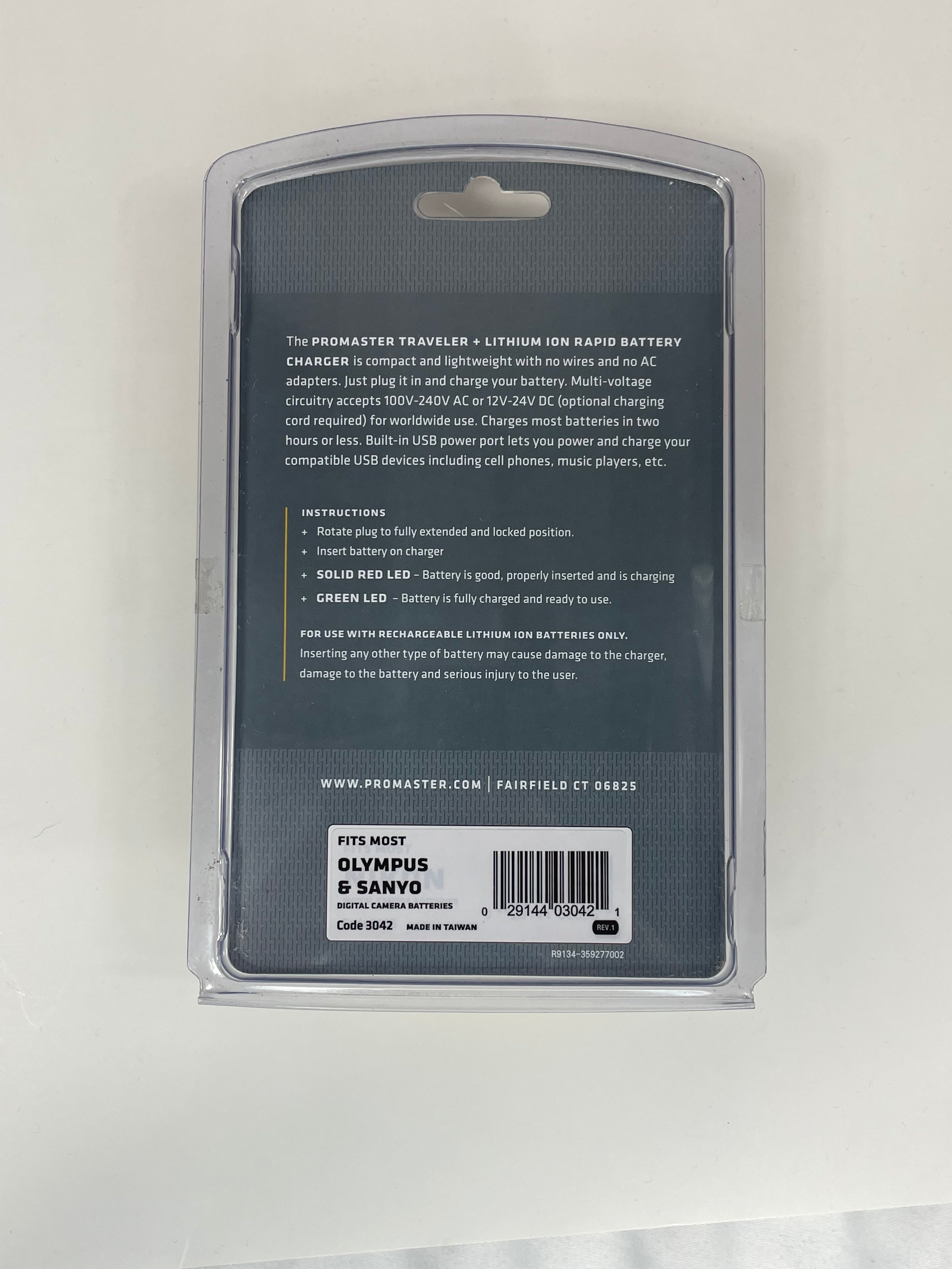 Promaster Traveler+ Battery Charger  Fits Most Olympus and Sanyo rechargeable batteries