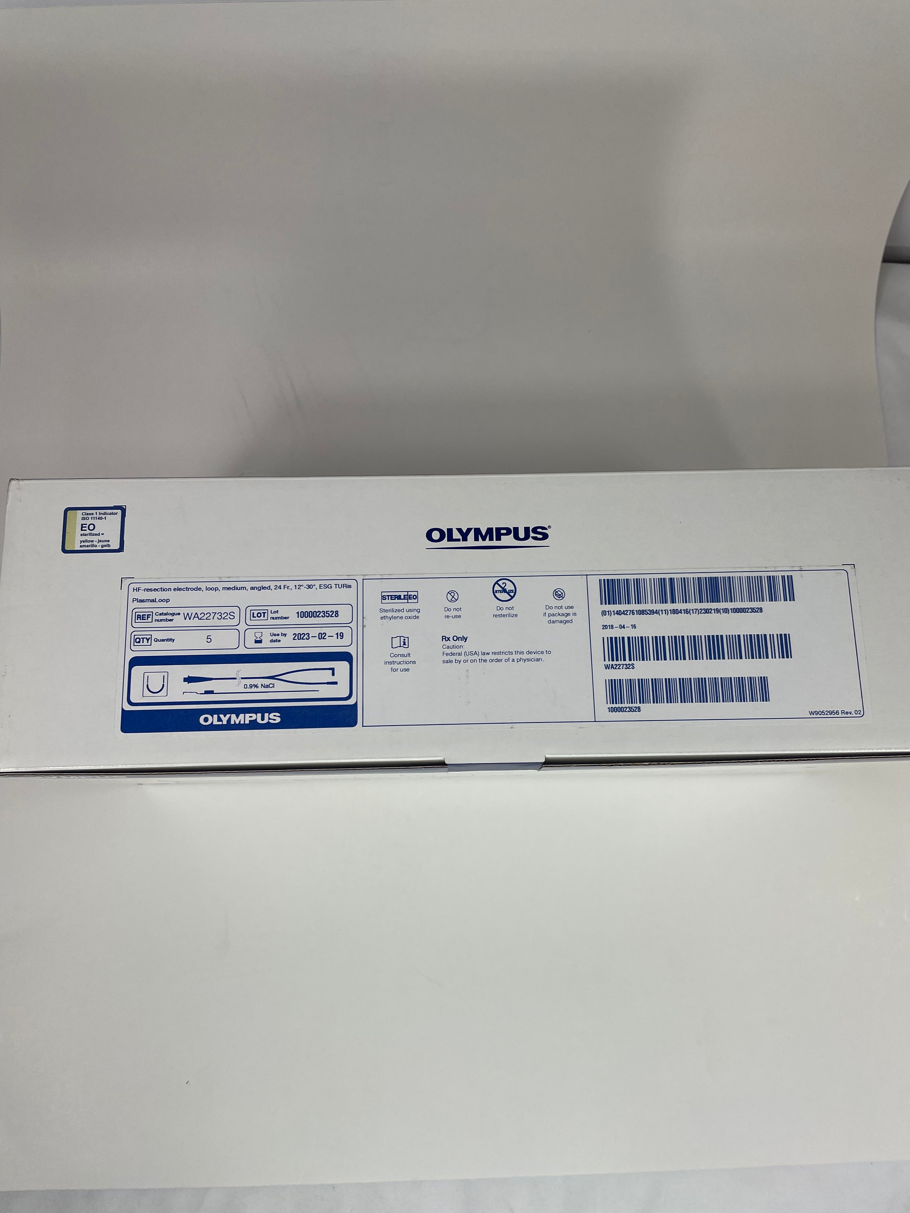Olympus WA22732S; HF-Resection Electrode, Loop Medium, Angled, 24 fr., 12-30 degrees, ESG, TURis PlasmaLoop. 5 in a box (out of date)