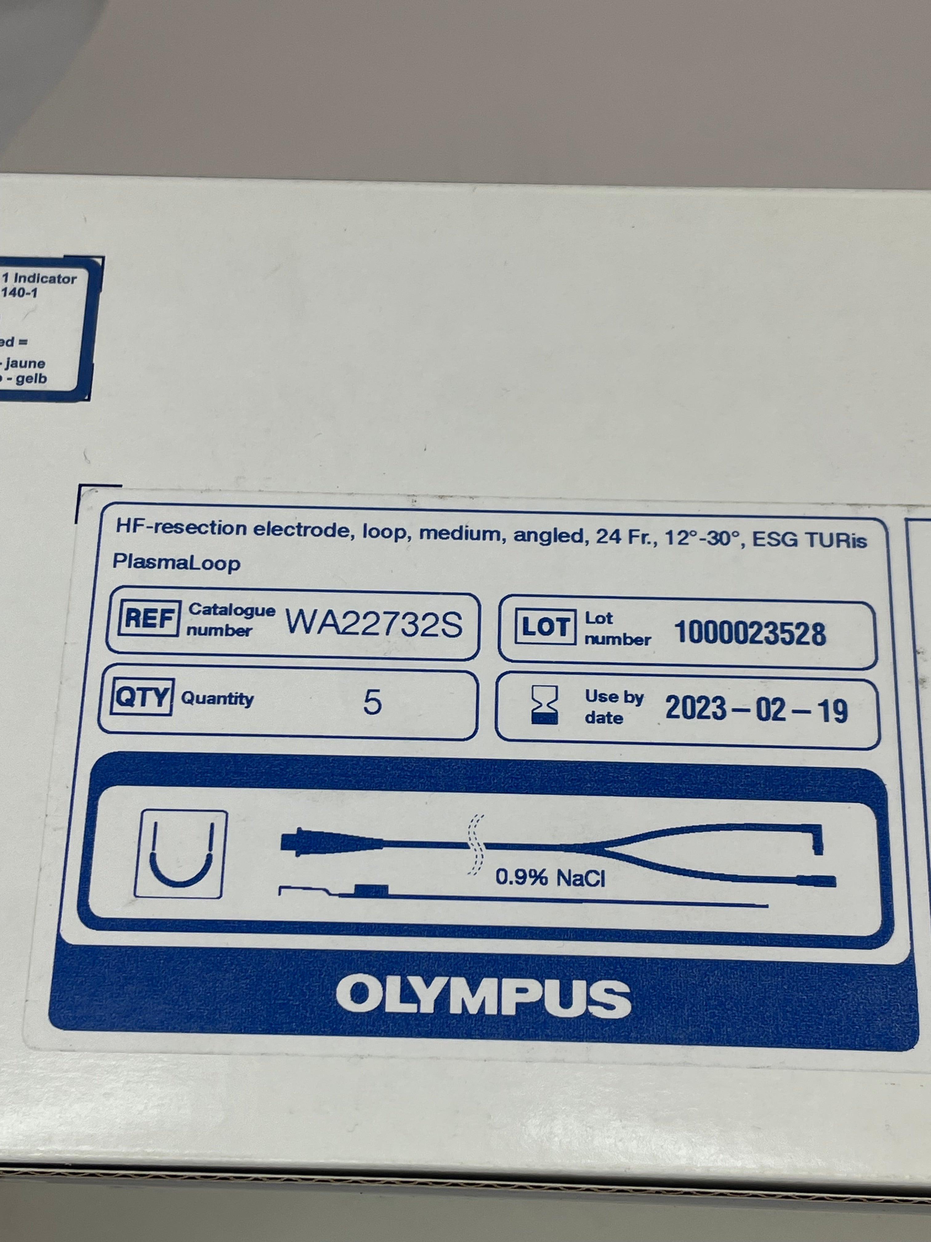 Olympus WA22732S; HF-Resection Electrode, Loop Medium, Angled, 24 fr., 12-30 degrees, ESG, TURis PlasmaLoop. 5 in a box