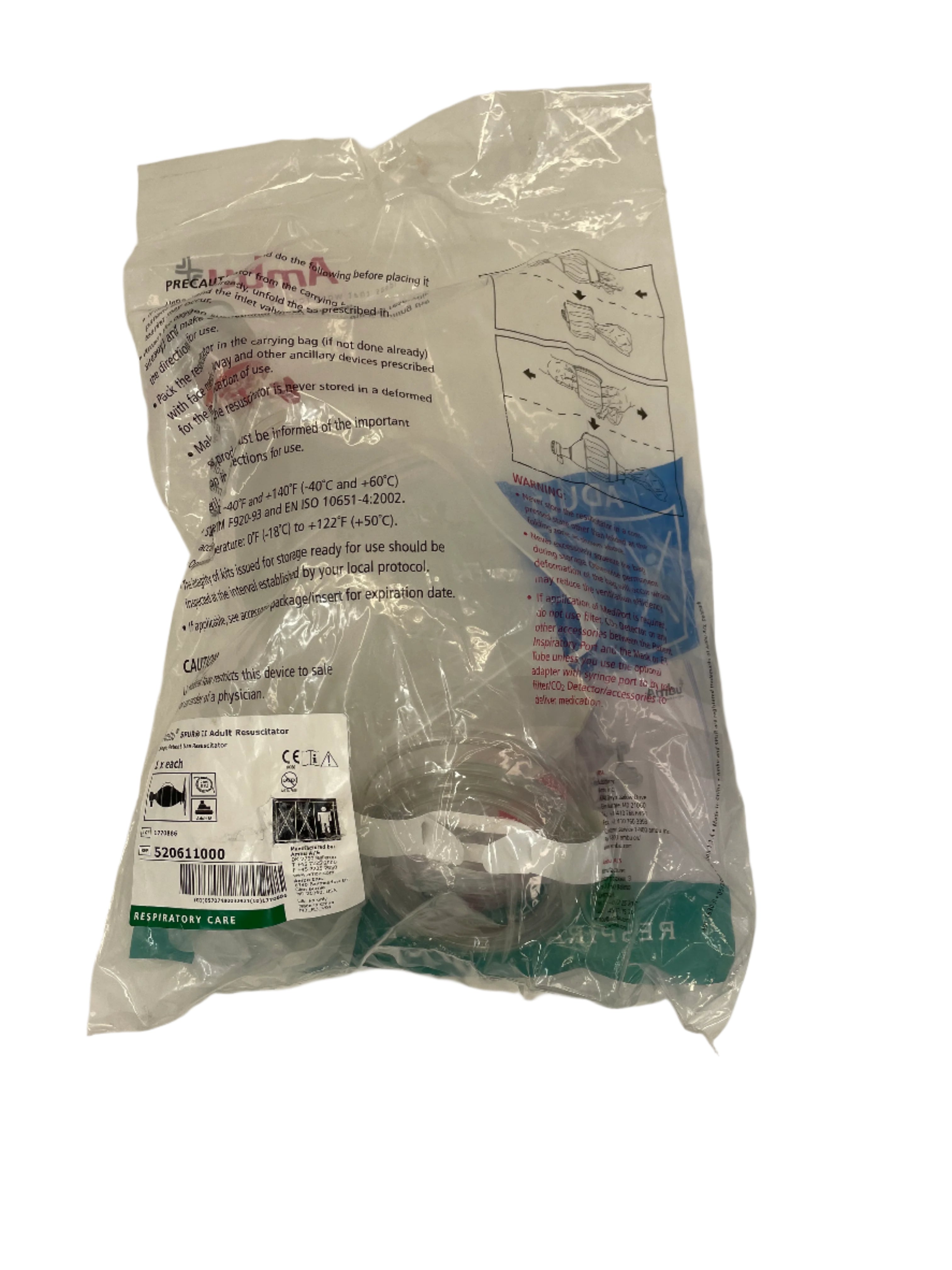 Ambu SPUR II Adult Resuscitator with Mask | Disposable Bag Valve Mask System
