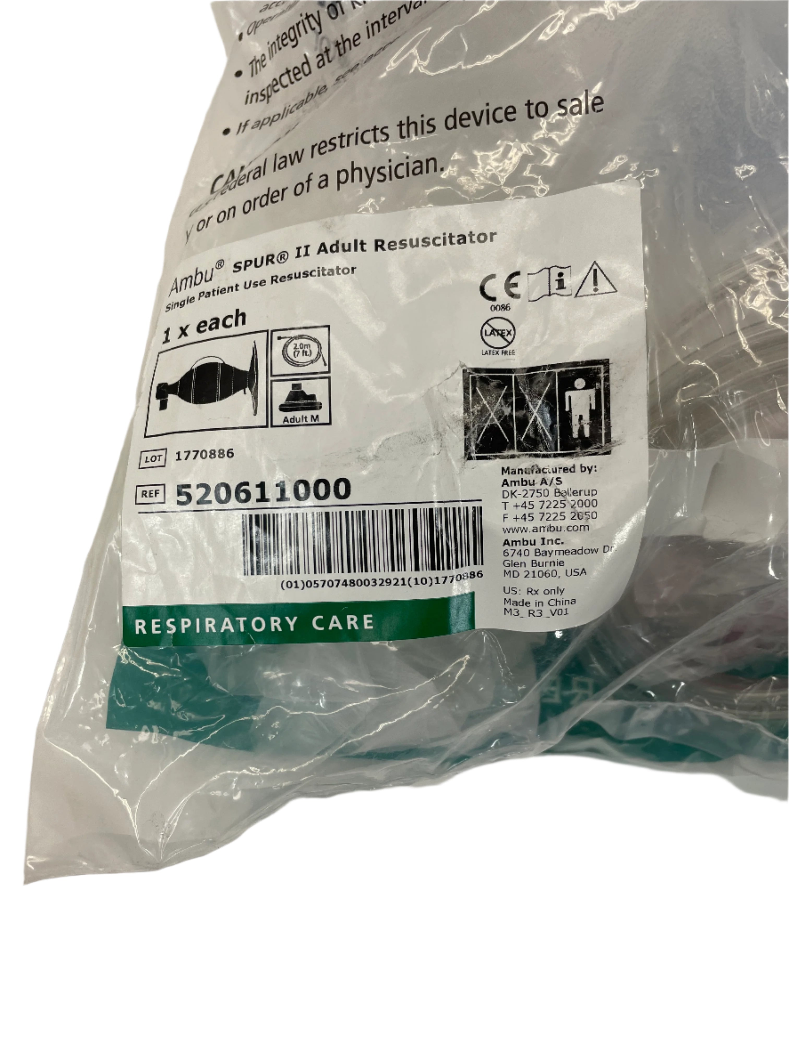 Ambu SPUR II Adult Resuscitator with Mask | Disposable Bag Valve Mask System