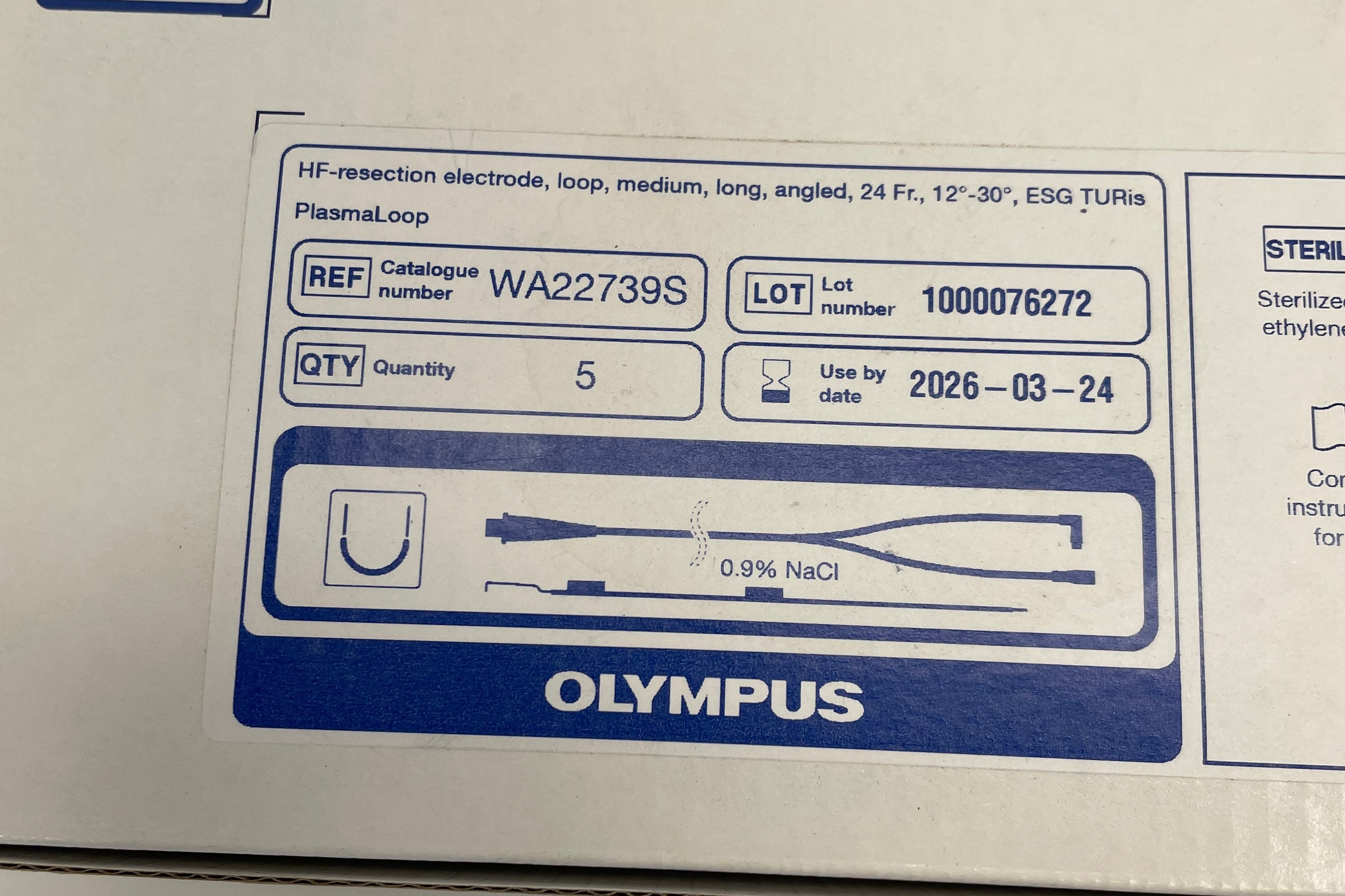 Olympus WA22739S PlasmaLoop HF-Resection Electrode | Long Angled Loop for TURis Procedures. Box of 5