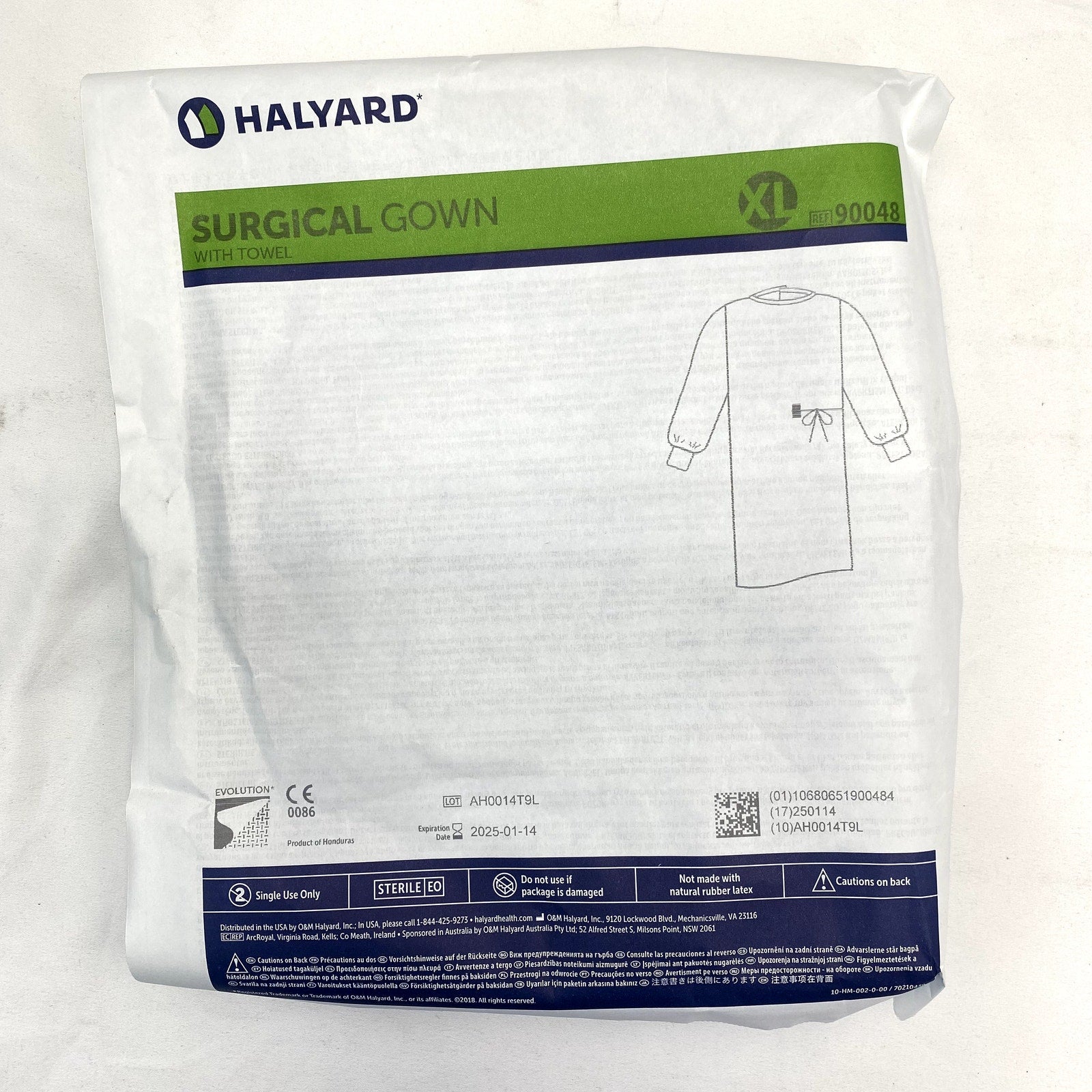 Halyard # 90048 07 Extra Large Surgical Gowns Evolution Blue, Box of 32 - New